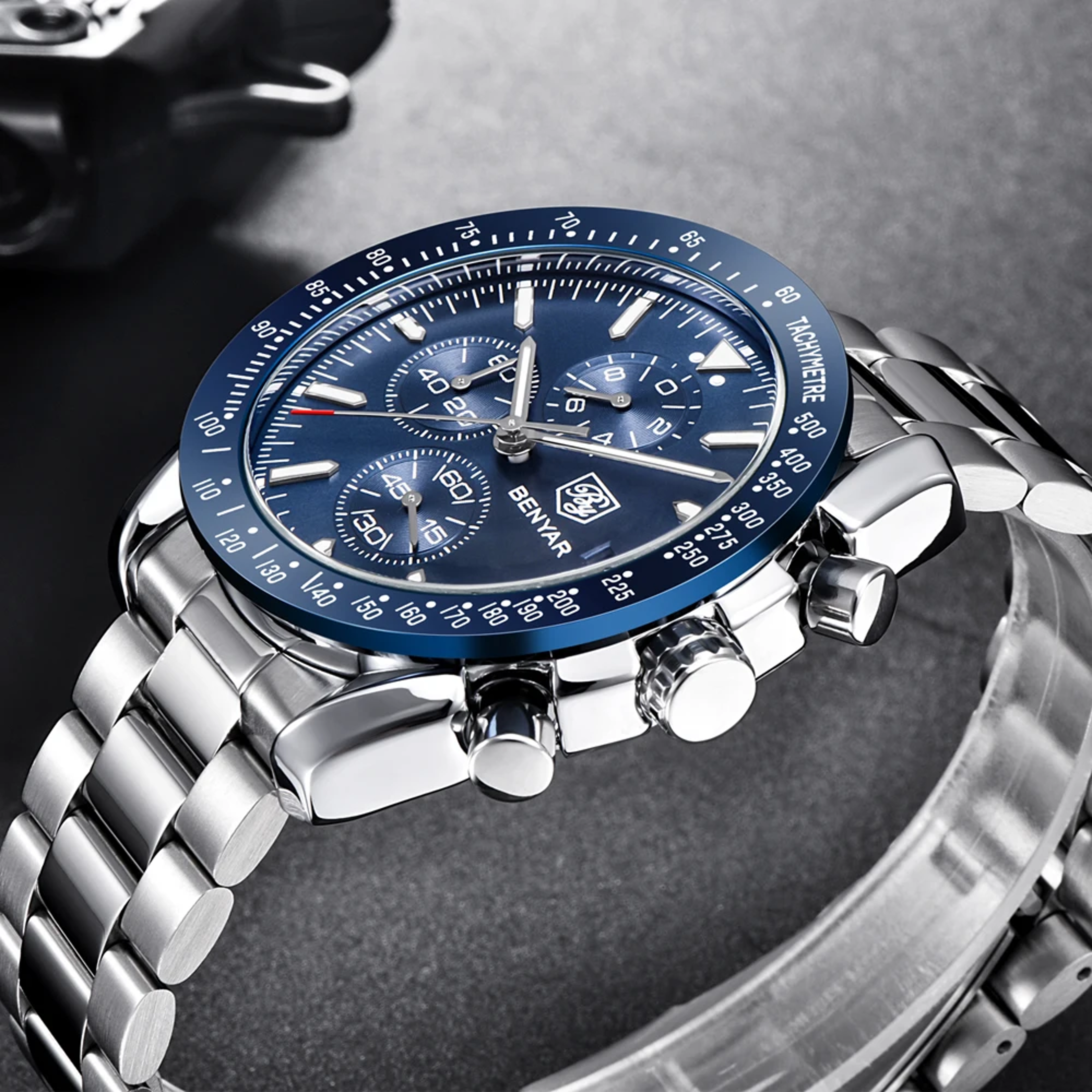 Mens Quartz Watch Stainless Steel Chronograph Business Watch 1