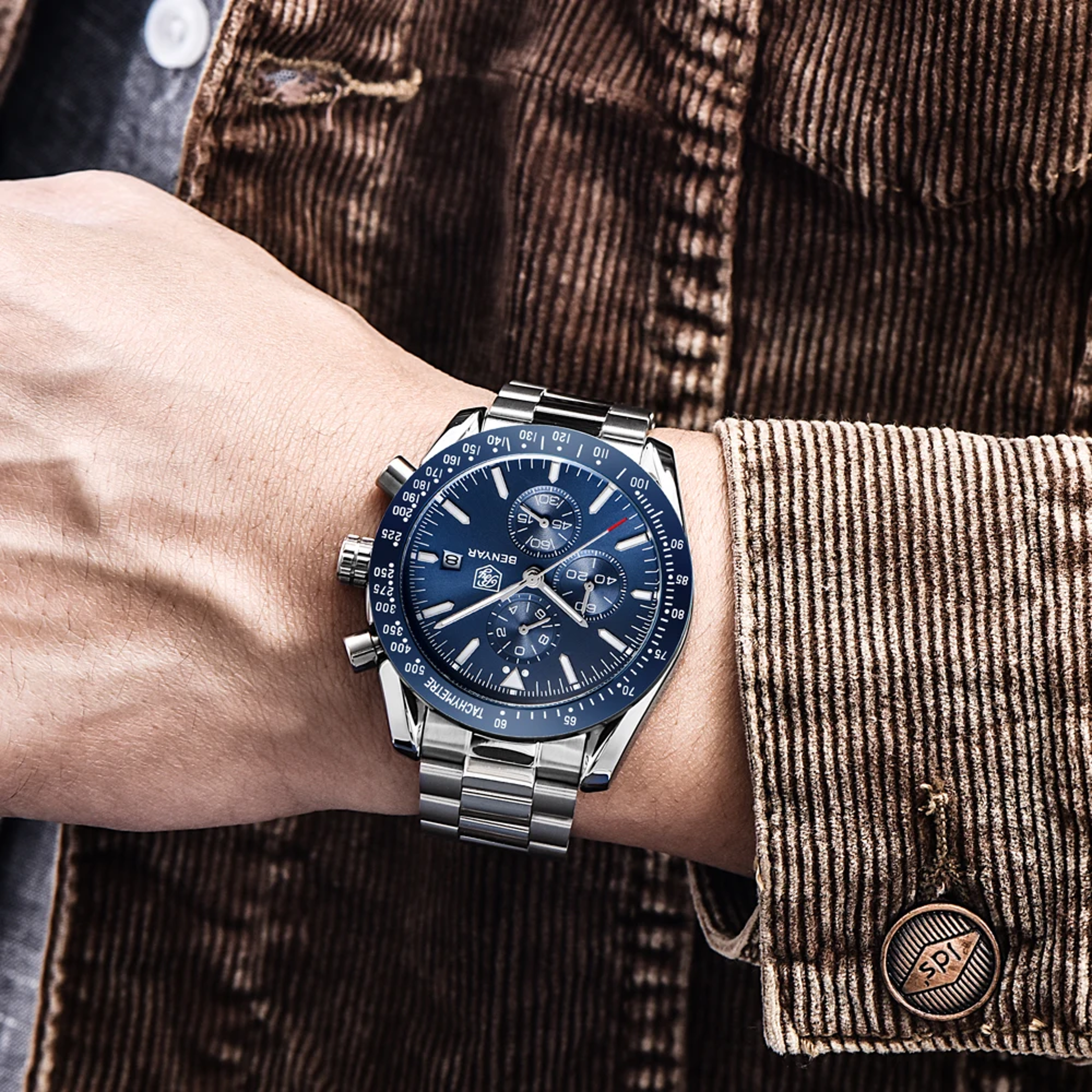 Mens Quartz Watch Stainless Steel Chronograph Business Watch 3