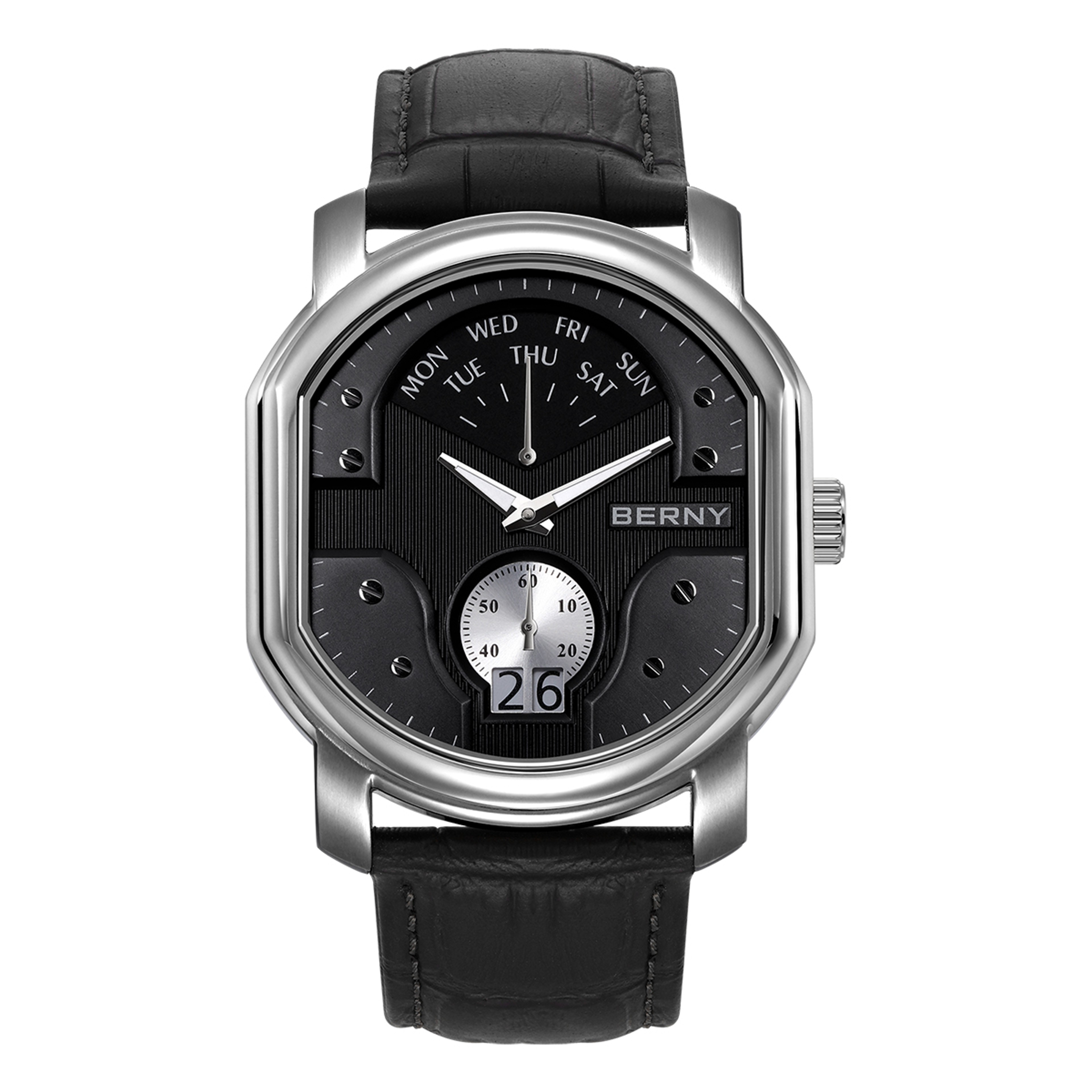 Swiss Ronda Mens Quartz Watch Sapphire Crystal Tonneau Day Date Watch 7