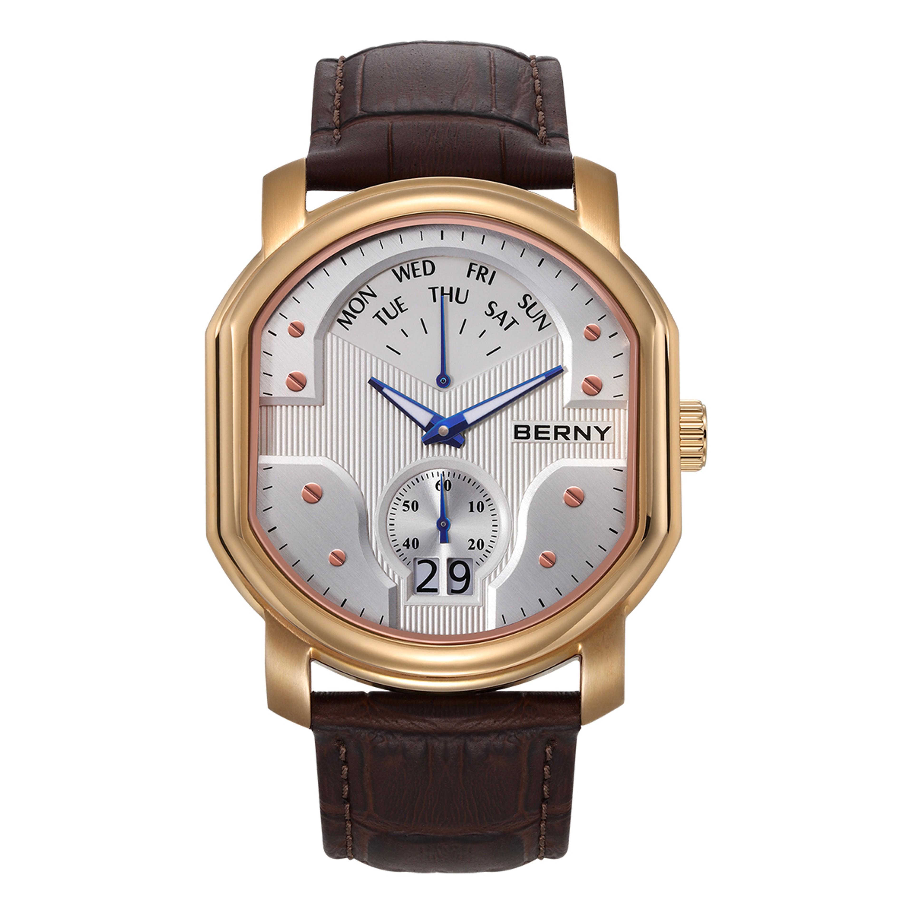 Swiss Ronda Mens Quartz Watch Sapphire Crystal Tonneau Day Date Watch 5