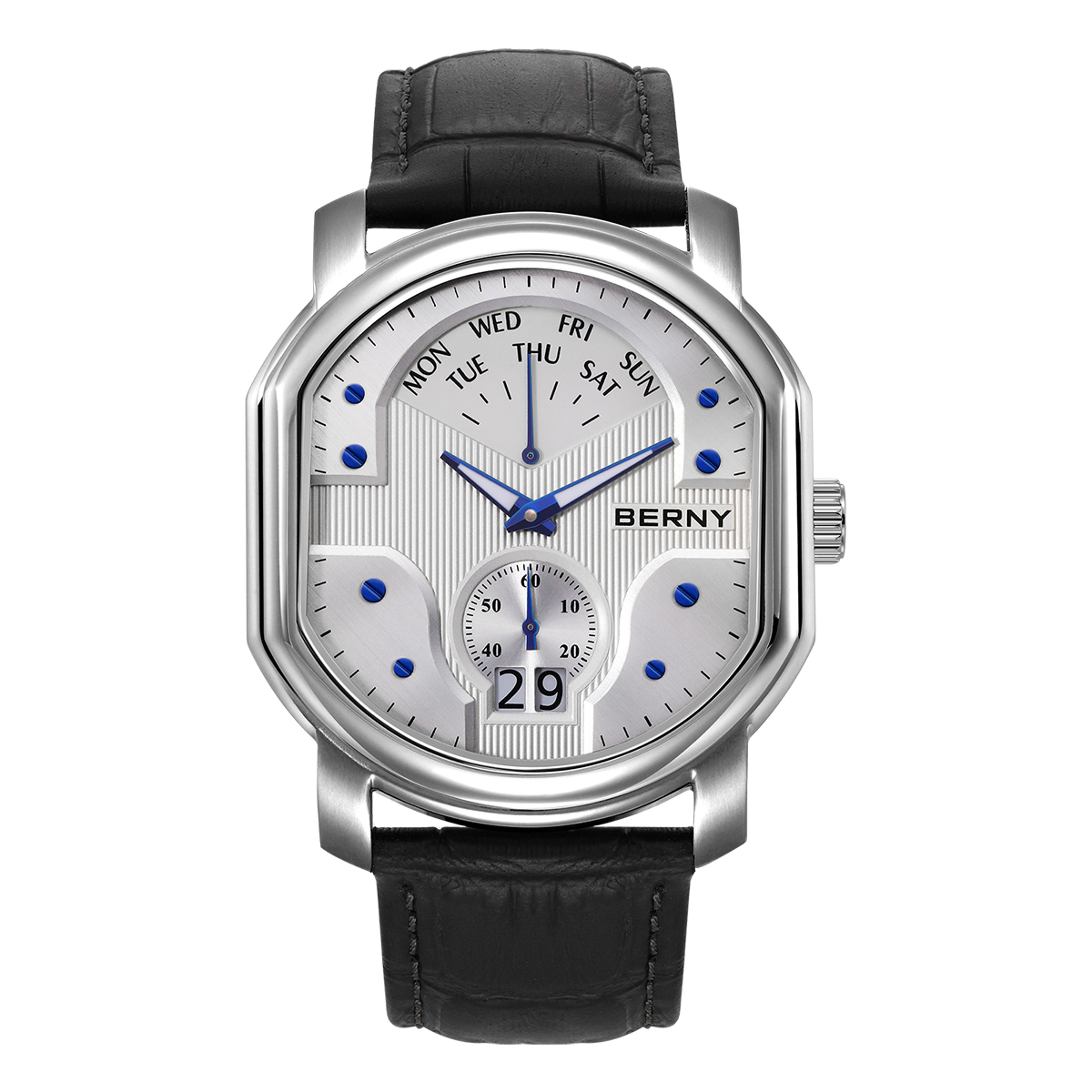 Swiss Ronda Mens Quartz Watch Sapphire Crystal Tonneau Day Date Watch 6