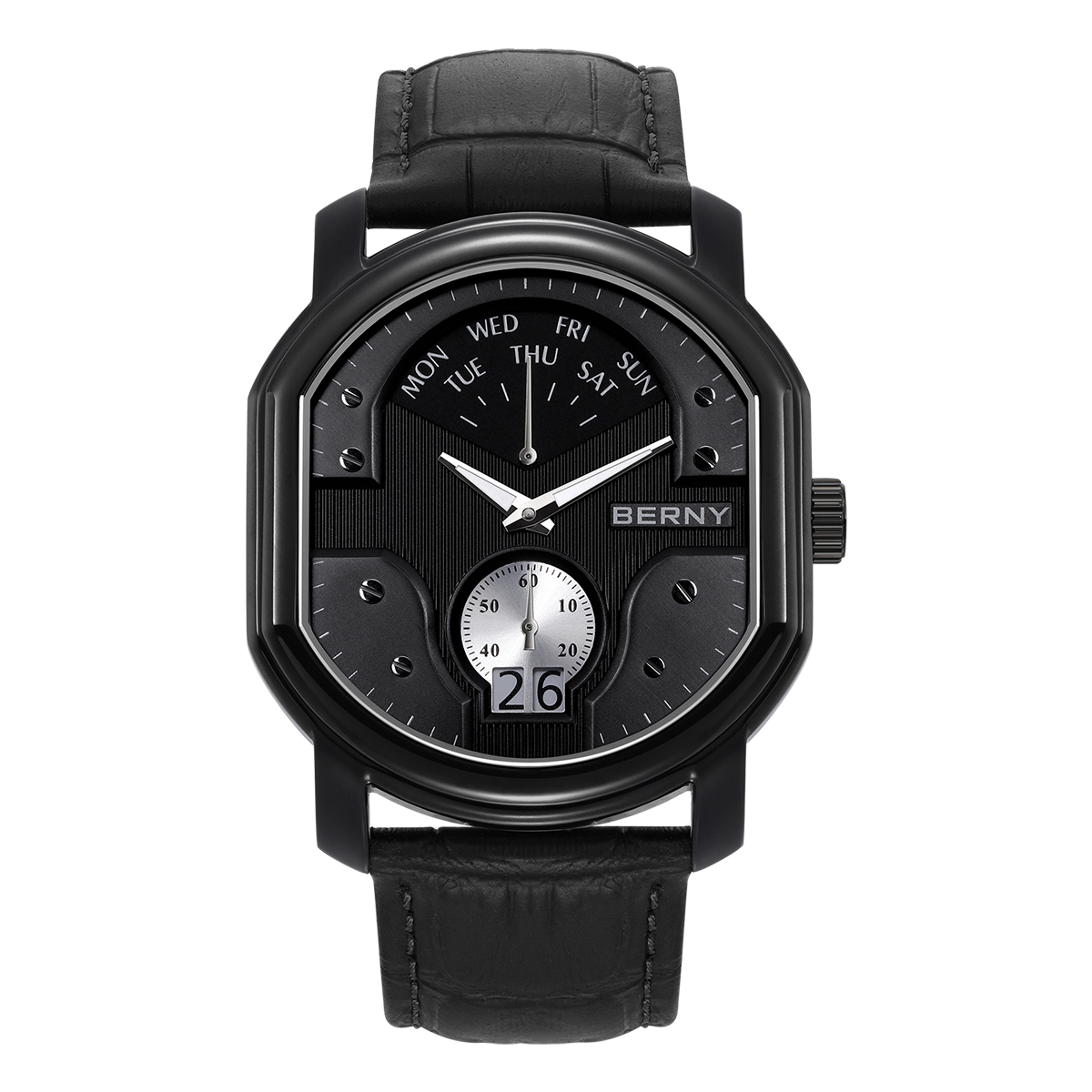 Swiss Ronda Mens Quartz Watch Sapphire Crystal Tonneau Day Date Watch 8