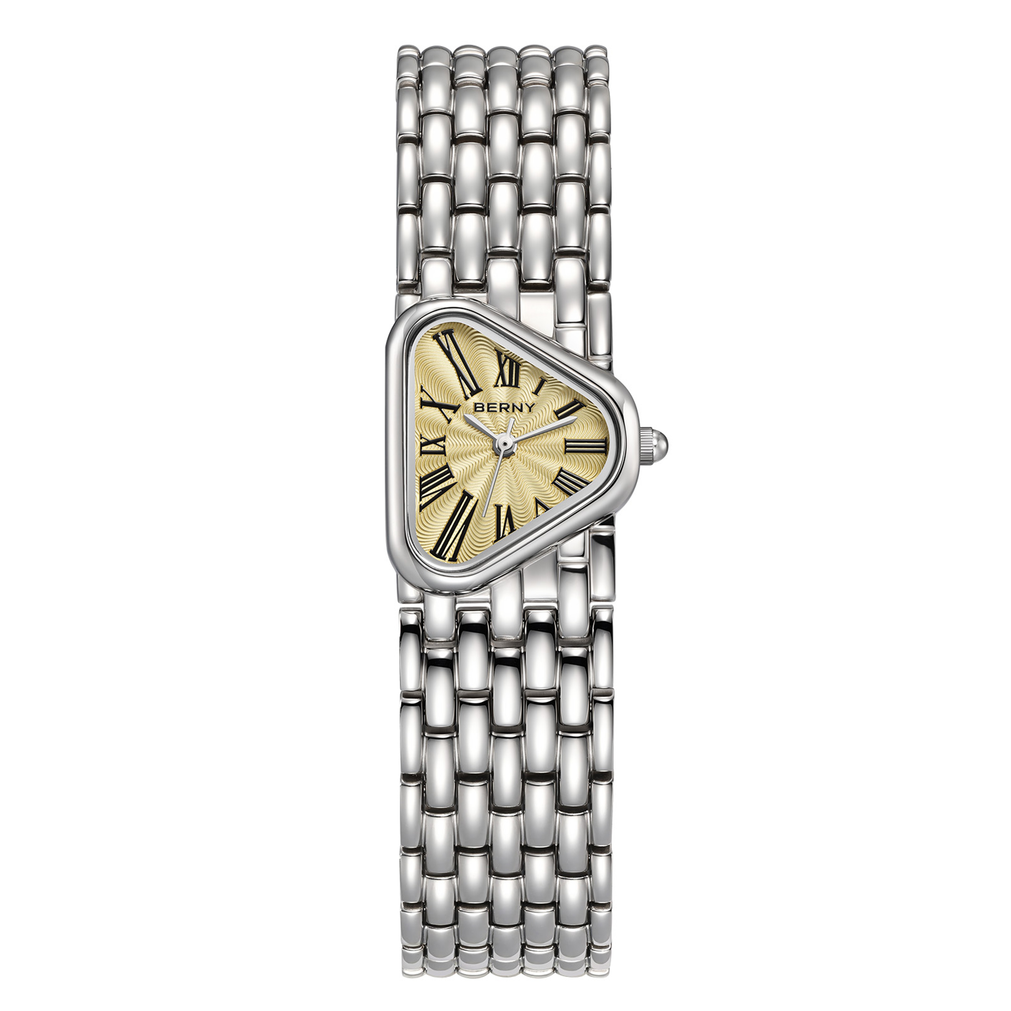 Elegant Triangle Dial Silver Womens Quartz Stainless Steel Dress Watch 10
