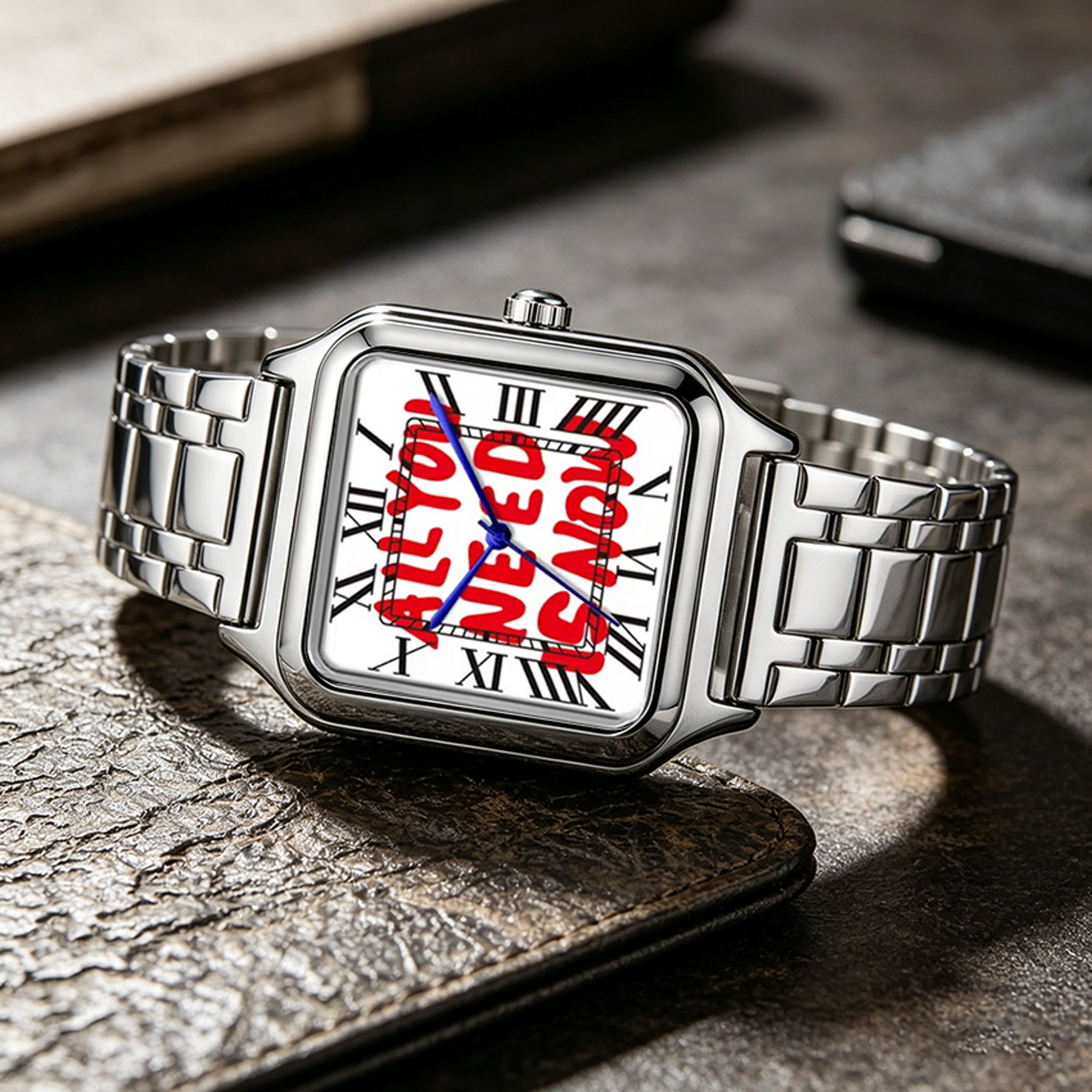 Time Is Money Square Mens Quartz Watch Graffiti Dial Hip Hop Streetwear Watch 2