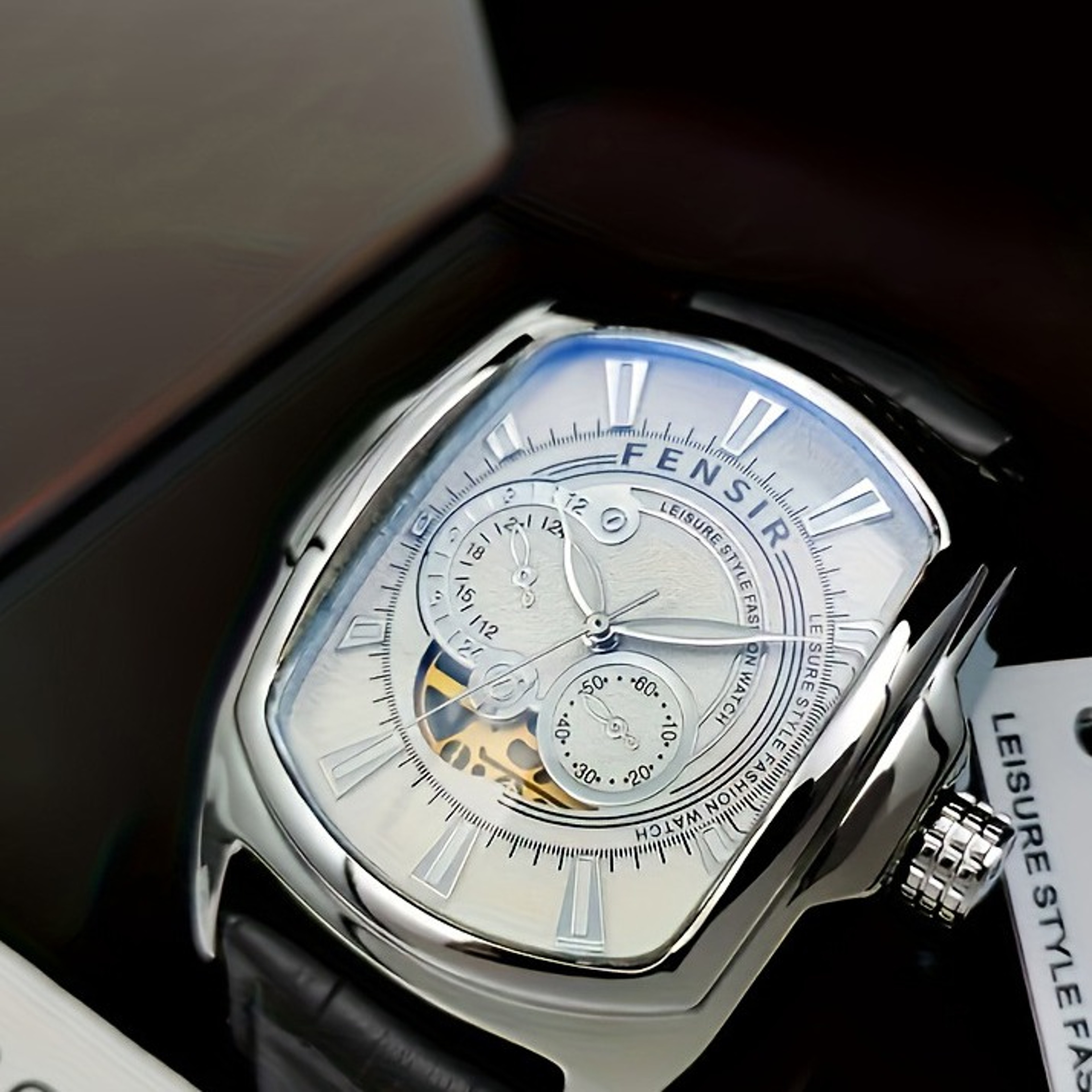 Creative Decorative Dial Mens Quartz Watch Water Resistant Leather Strap Dress Watchjpg