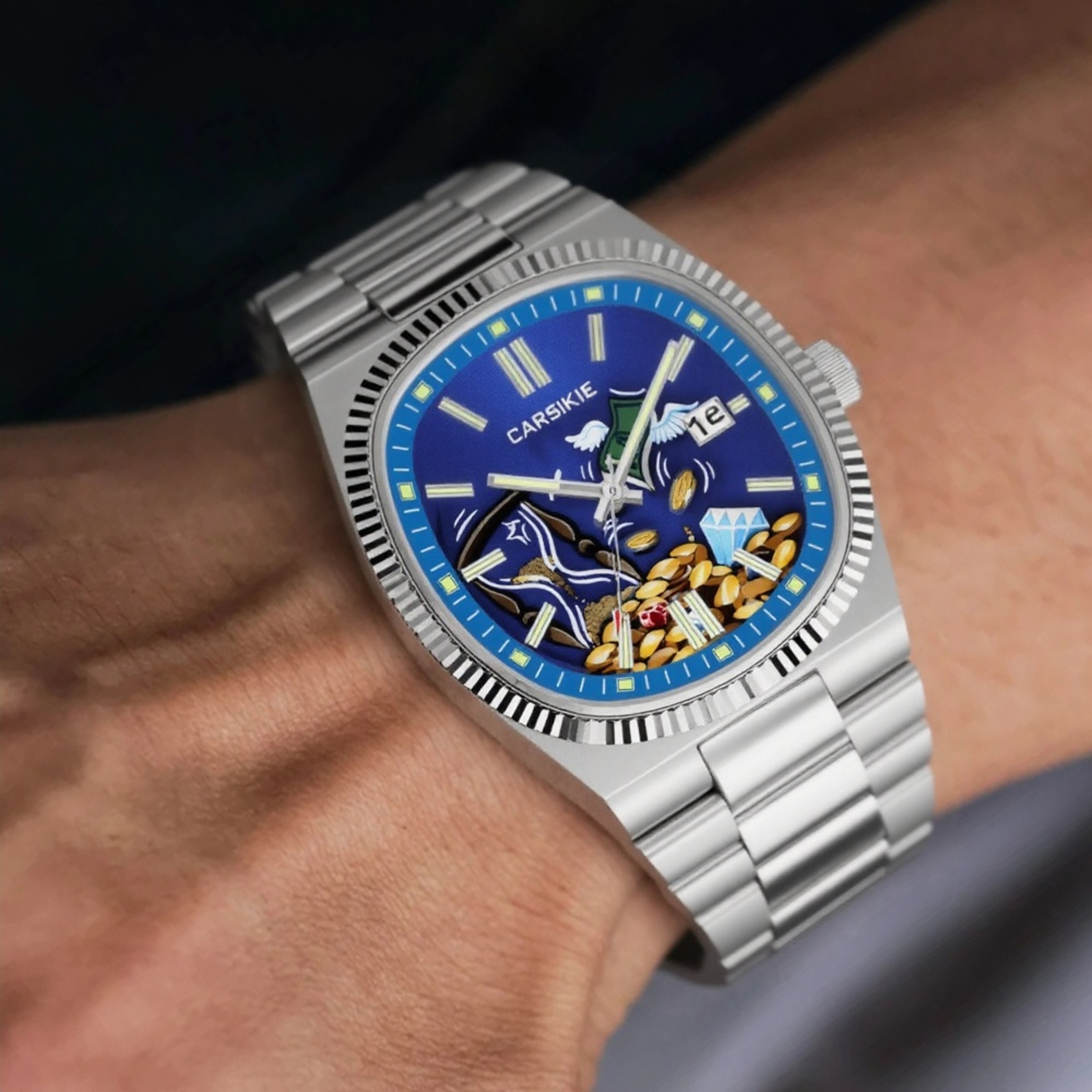 Creative Oil Painting Dial Mens Quartz Watch With Steel Band 1
