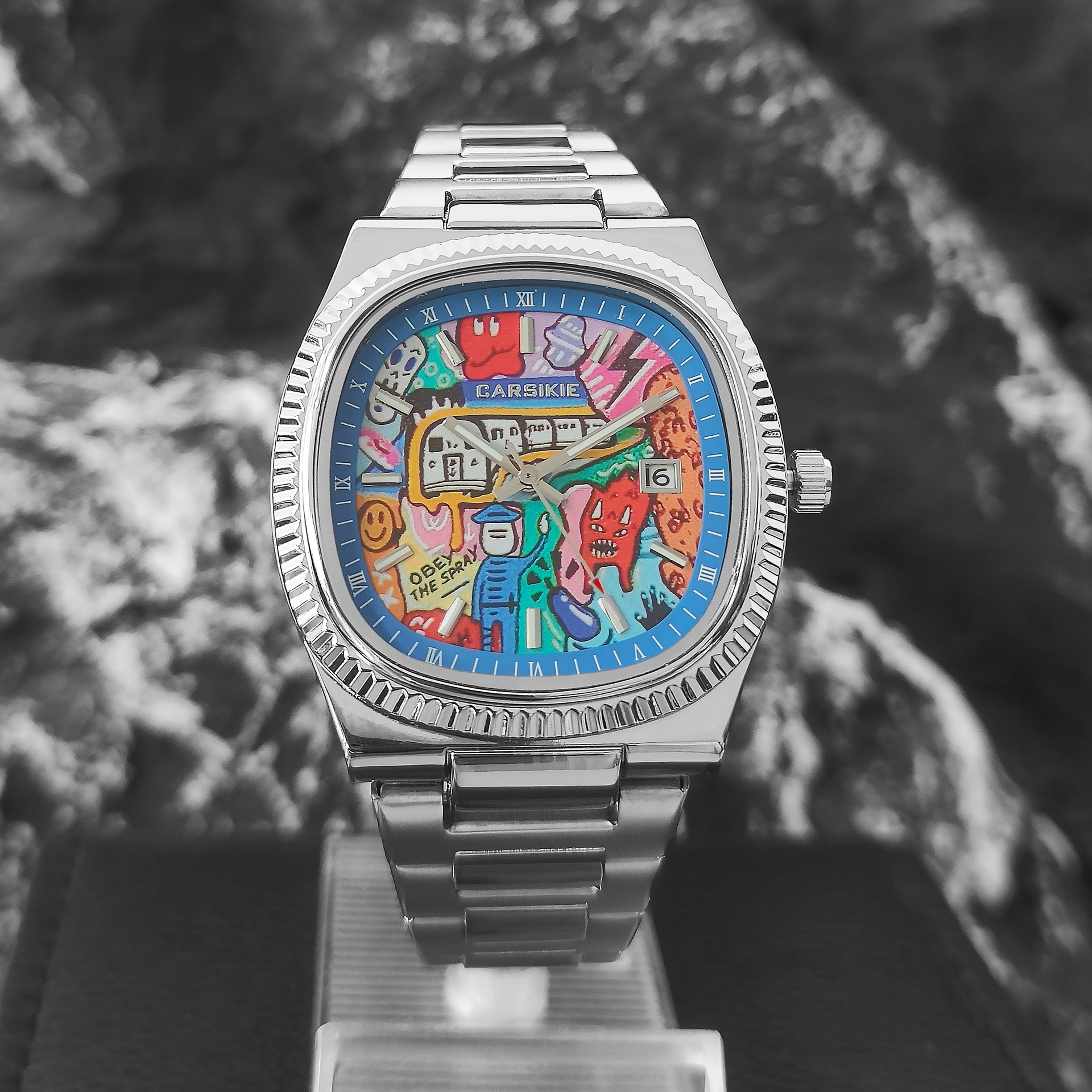 Creative Oil Painting Dial Mens Quartz Watch With Steel Band 2