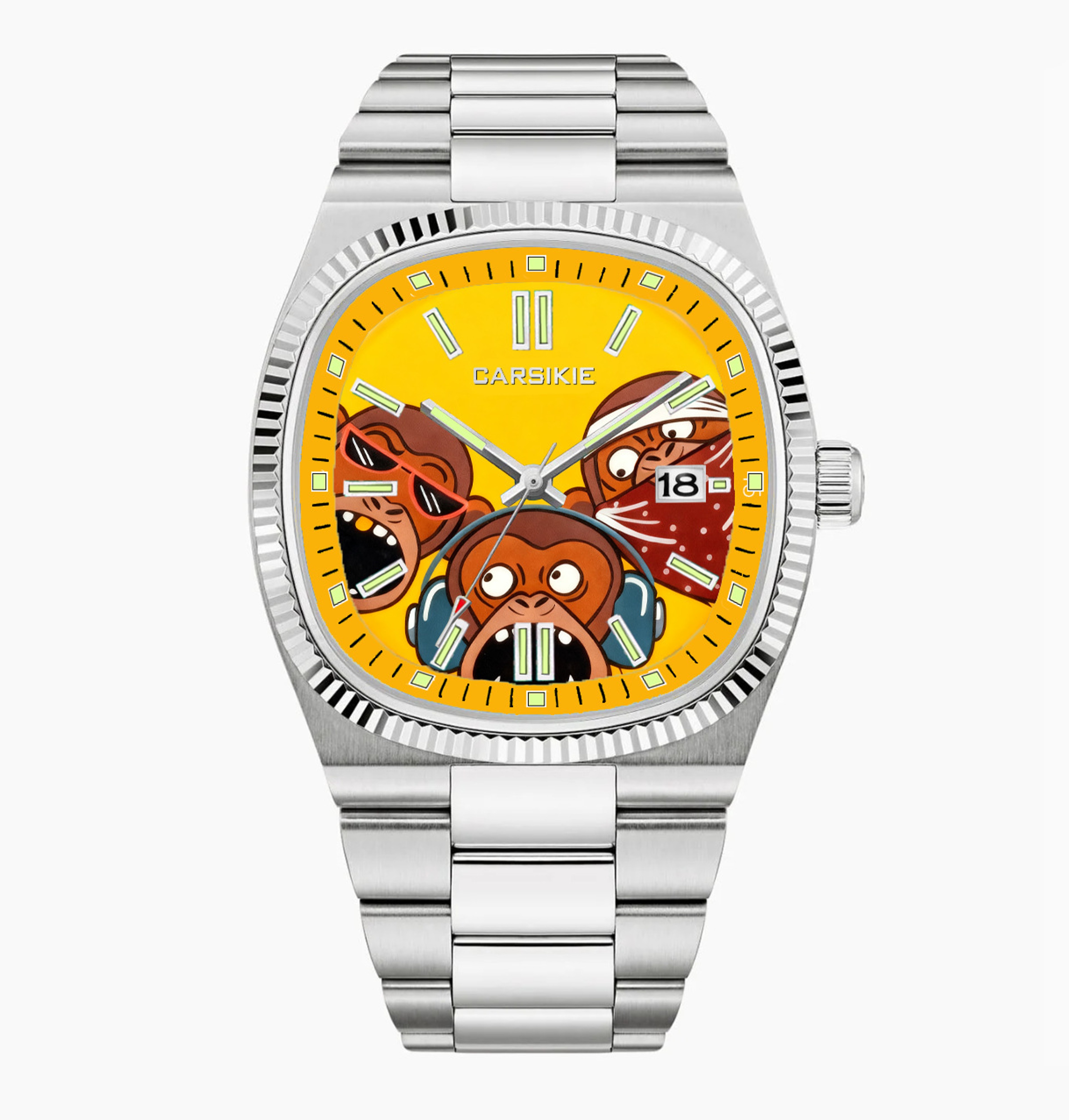 Creative Oil Painting Dial Mens Quartz Watch With Steel Band 5