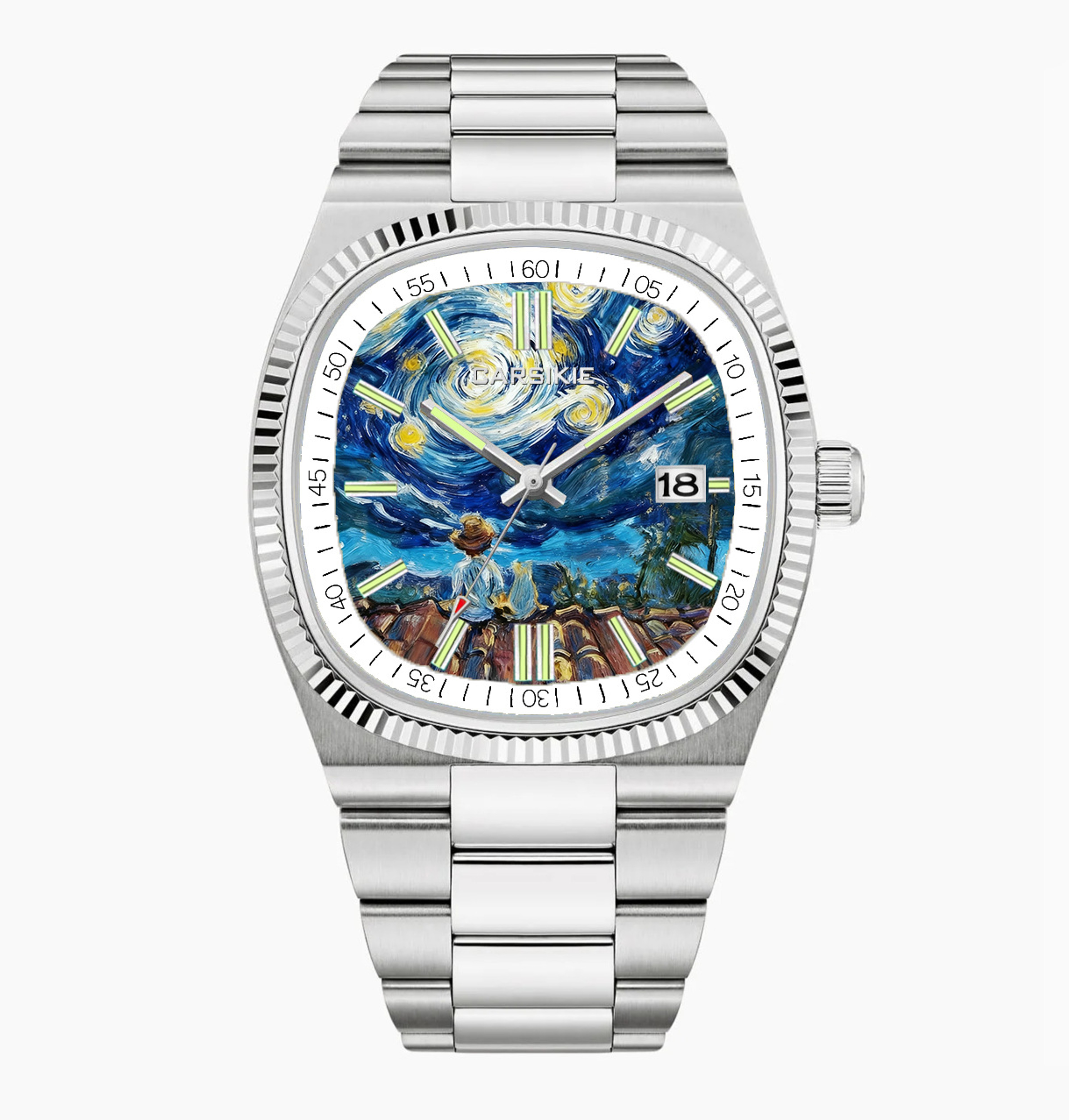Creative Oil Painting Dial Mens Quartz Watch With Steel Band 8