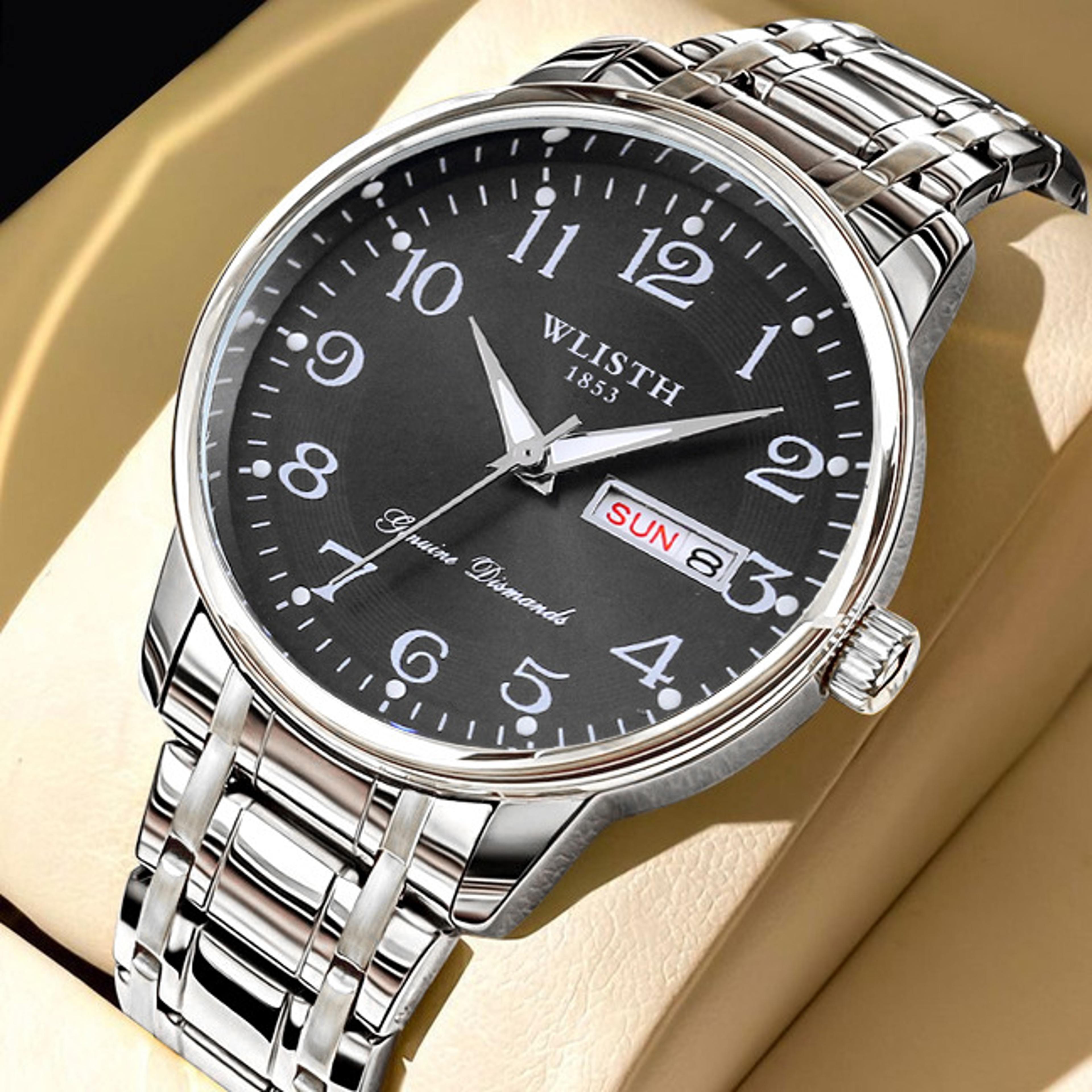 Easy Read Digital Quartz Watch Night Light Calendar Waterproof Senior Wristwatch 0