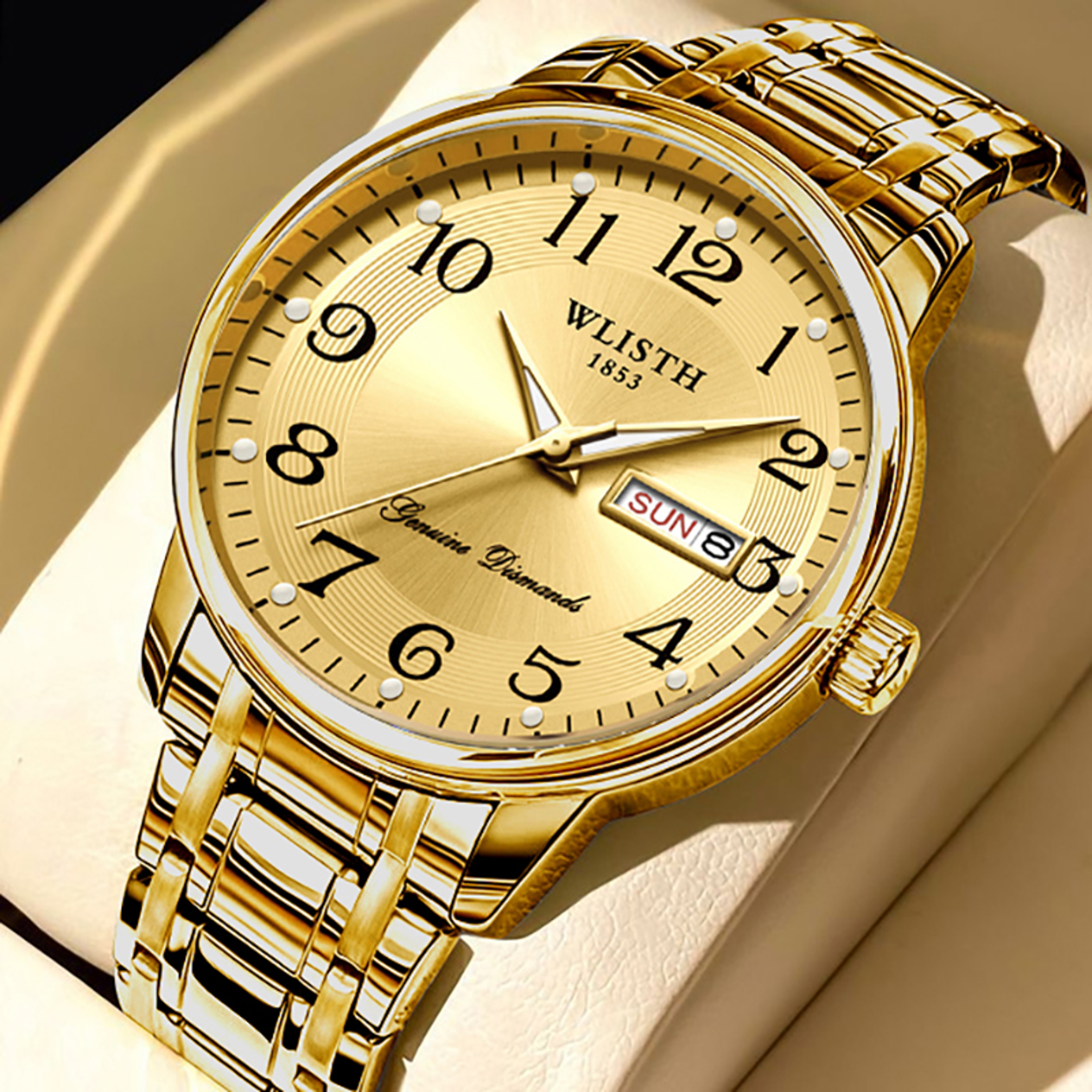 Easy Read Digital Quartz Watch Night Light Calendar Waterproof Senior Wristwatch 5