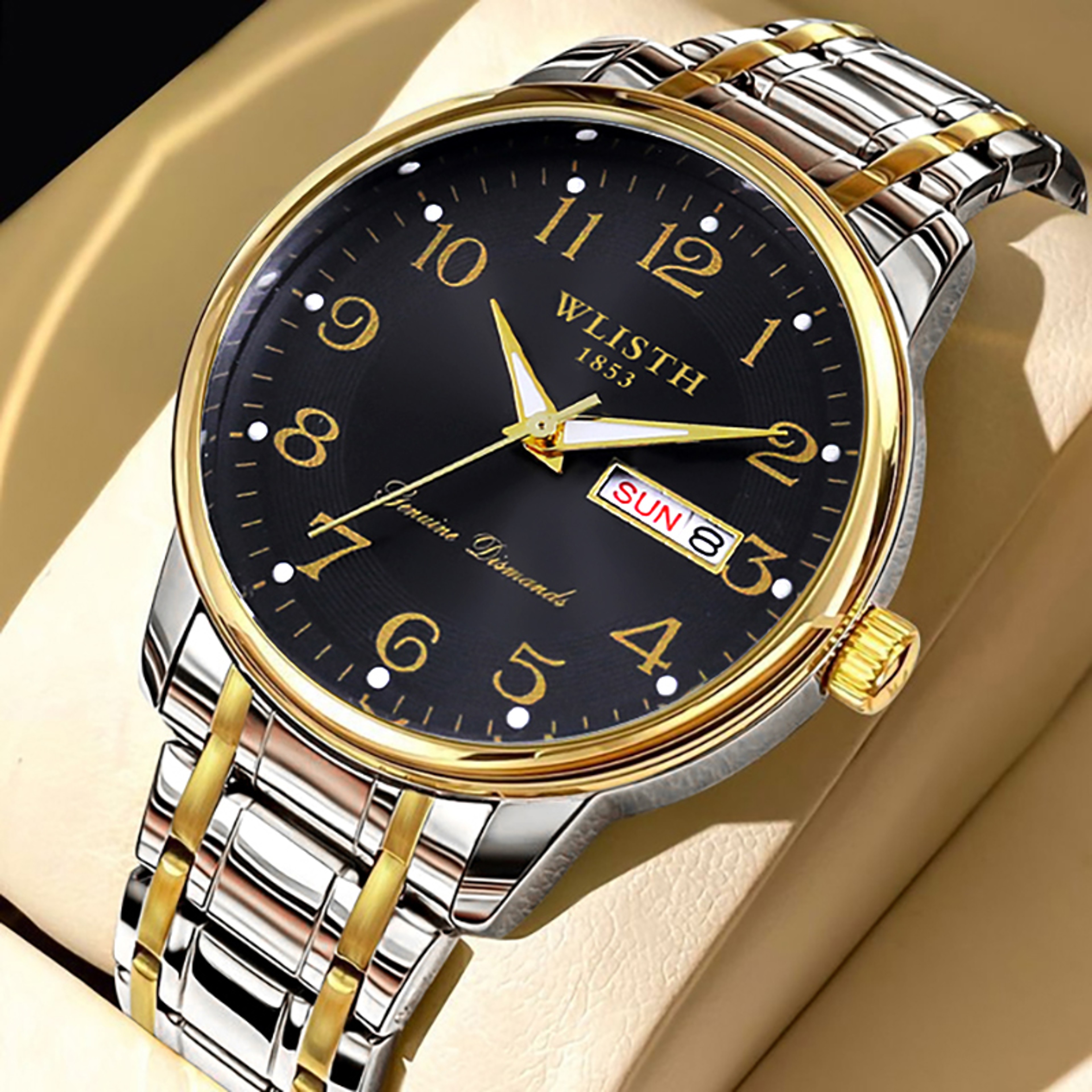 Easy Read Digital Quartz Watch Night Light Calendar Waterproof Senior Wristwatch 3