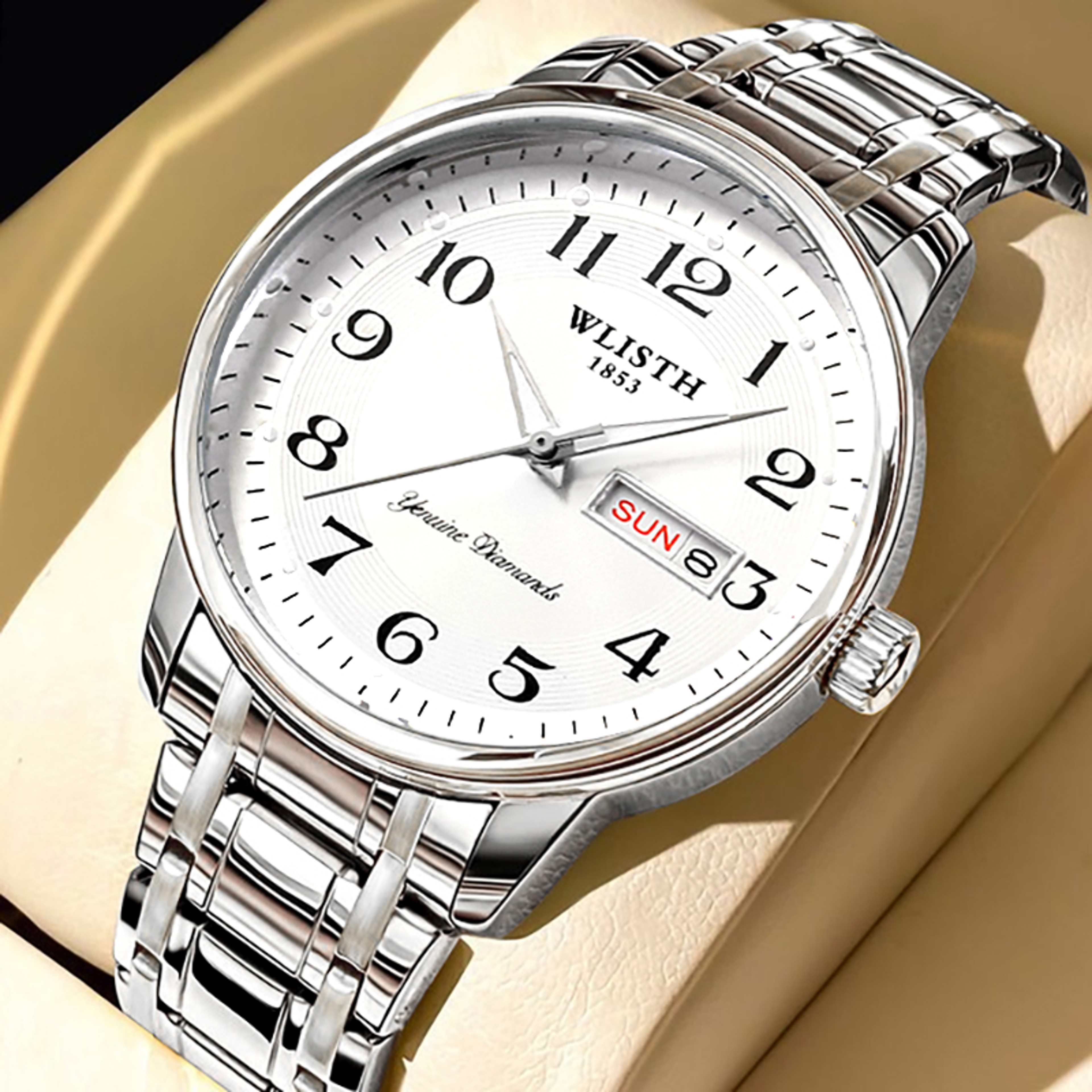 Easy Read Digital Quartz Watch Night Light Calendar Waterproof Senior Wristwatch 2