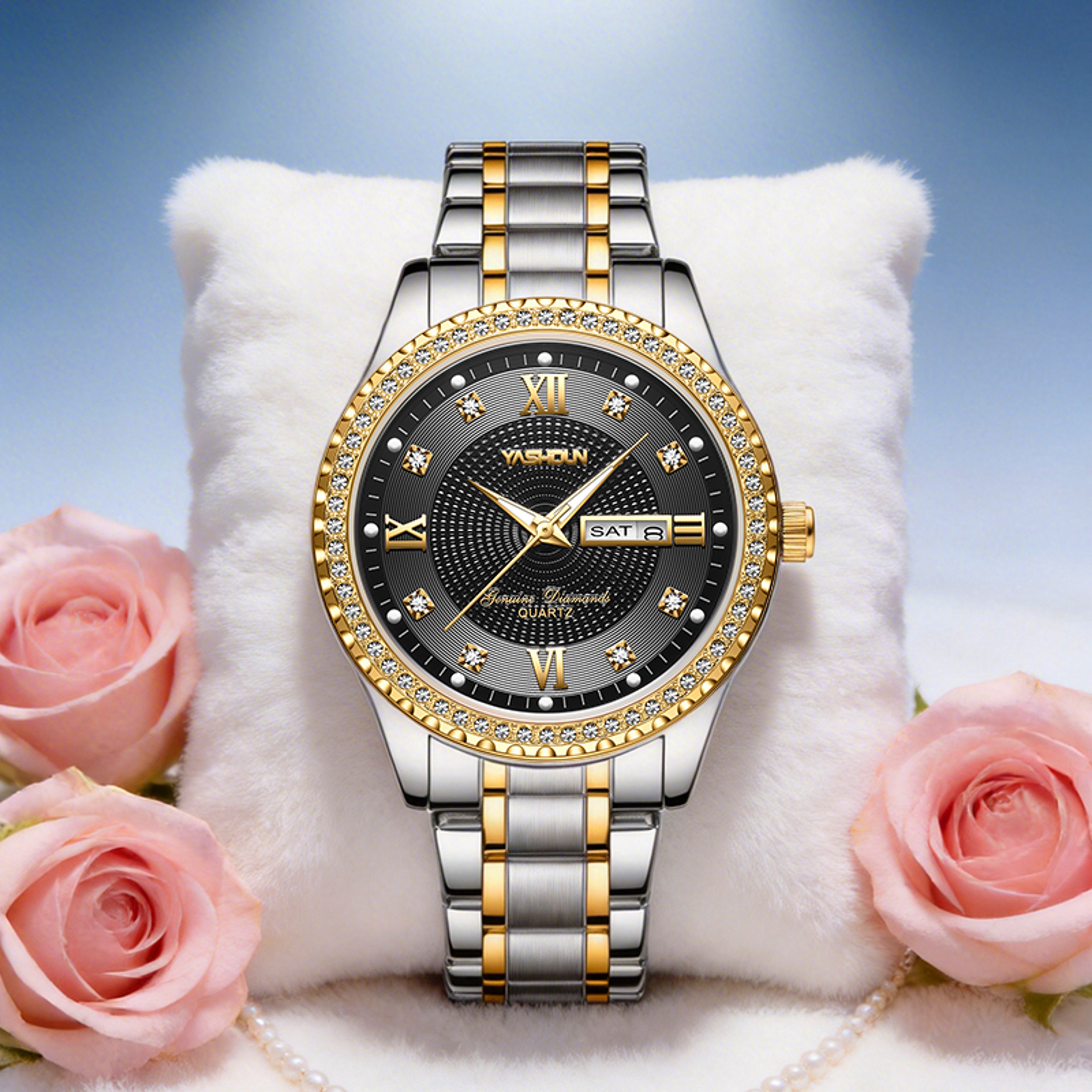 Luxury Mens Watch Stainless Steel Diamond Dial Waterproof Quartz Business Watch – view 1