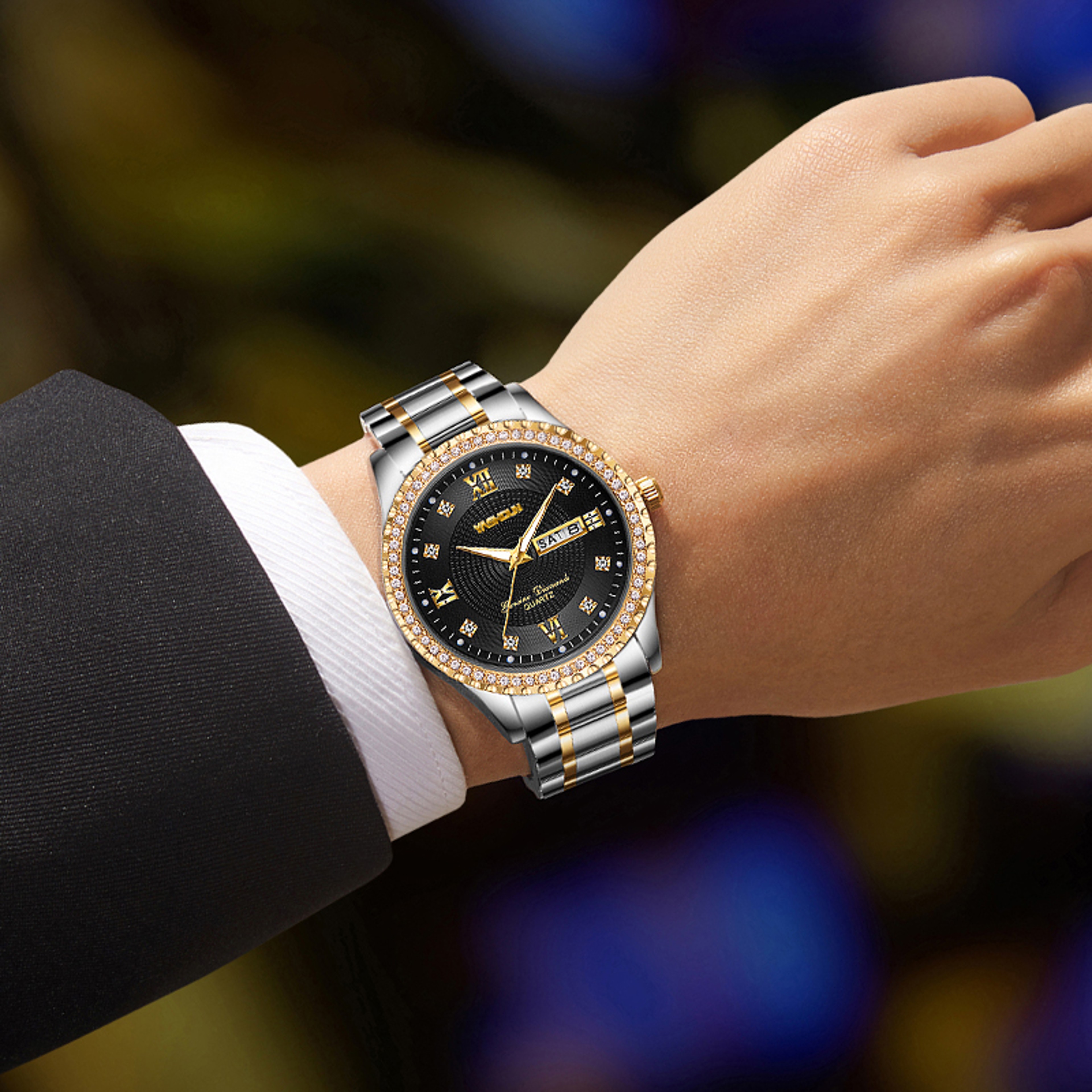 Luxury Mens Watch Stainless Steel Diamond Dial Waterproof Quartz Business Watch – view 2