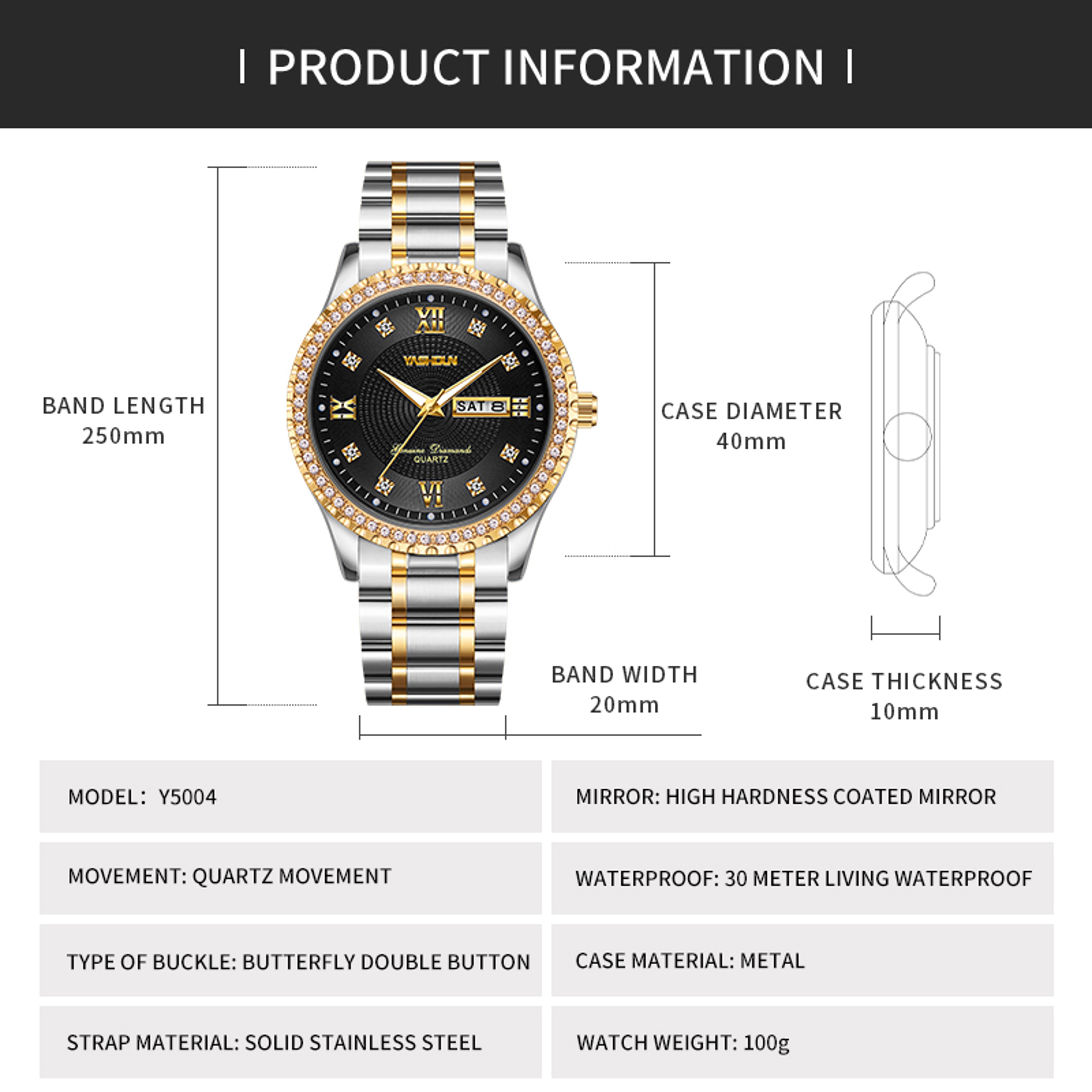 Luxury Mens Watch Stainless Steel Diamond Dial Waterproof Quartz Business Watch – view 6