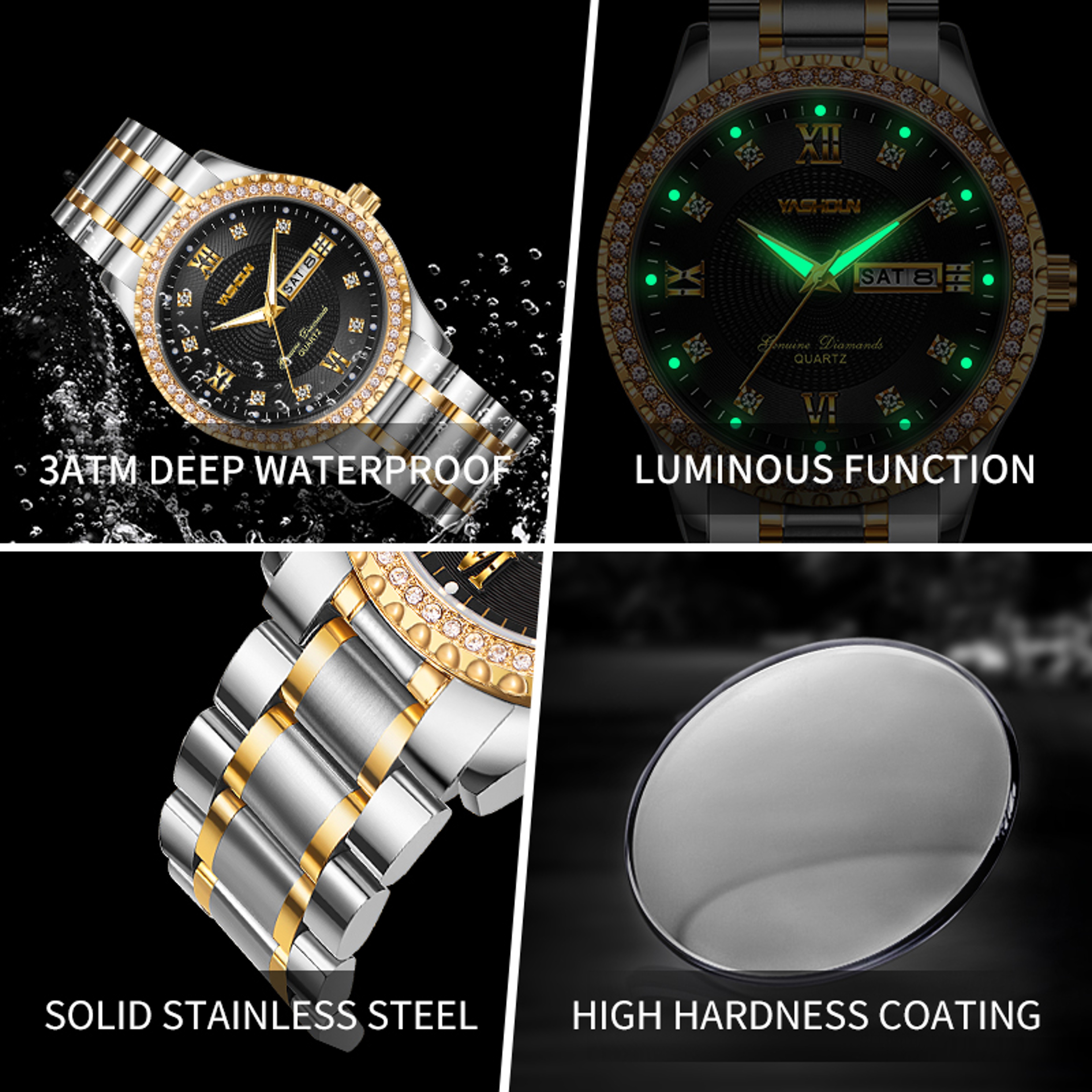 Luxury Mens Watch Stainless Steel Diamond Dial Waterproof Quartz Business Watch – view 5