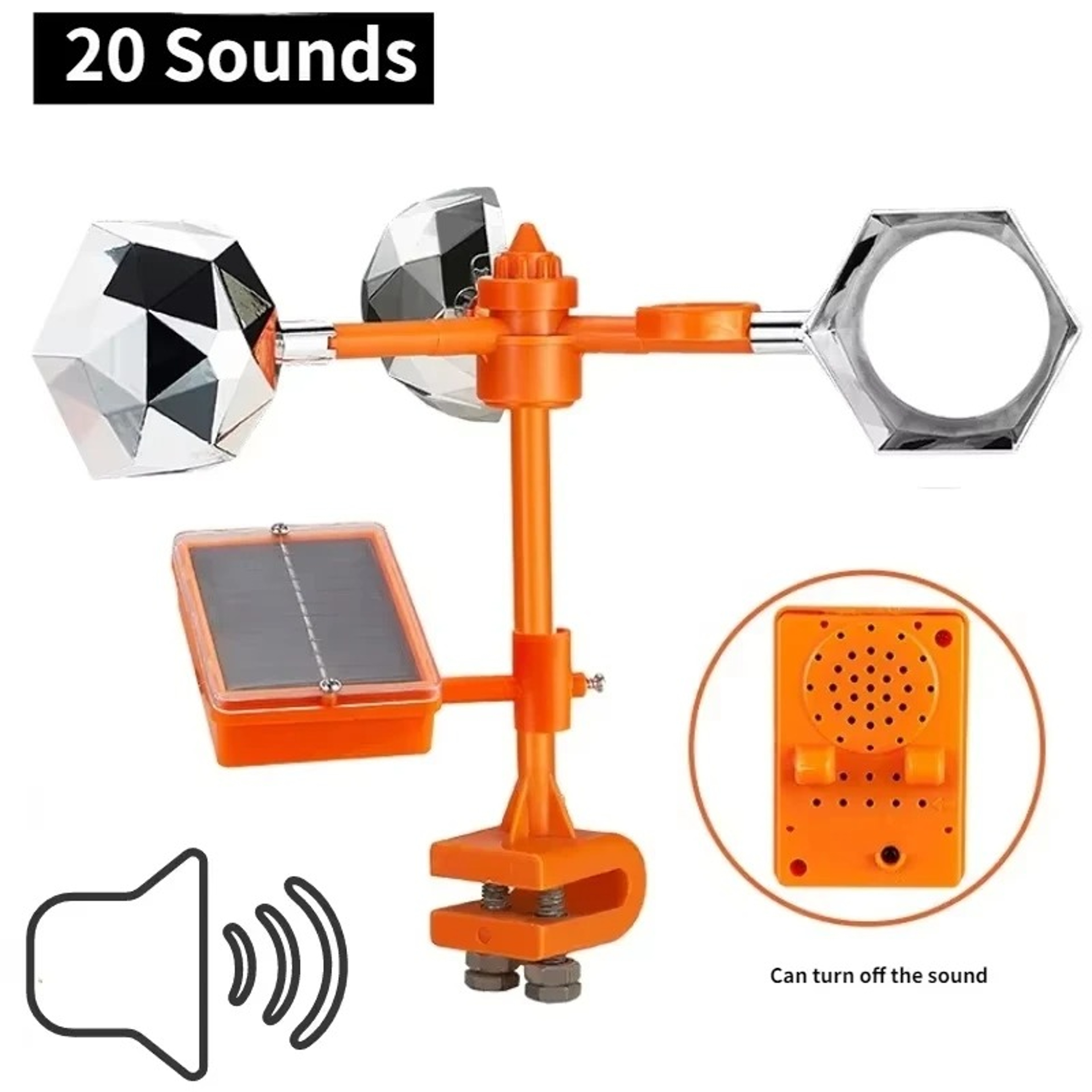 Solar Wind Powered Spinning Bird Deterrent with Reflective Scarecrow and Sound – view 7