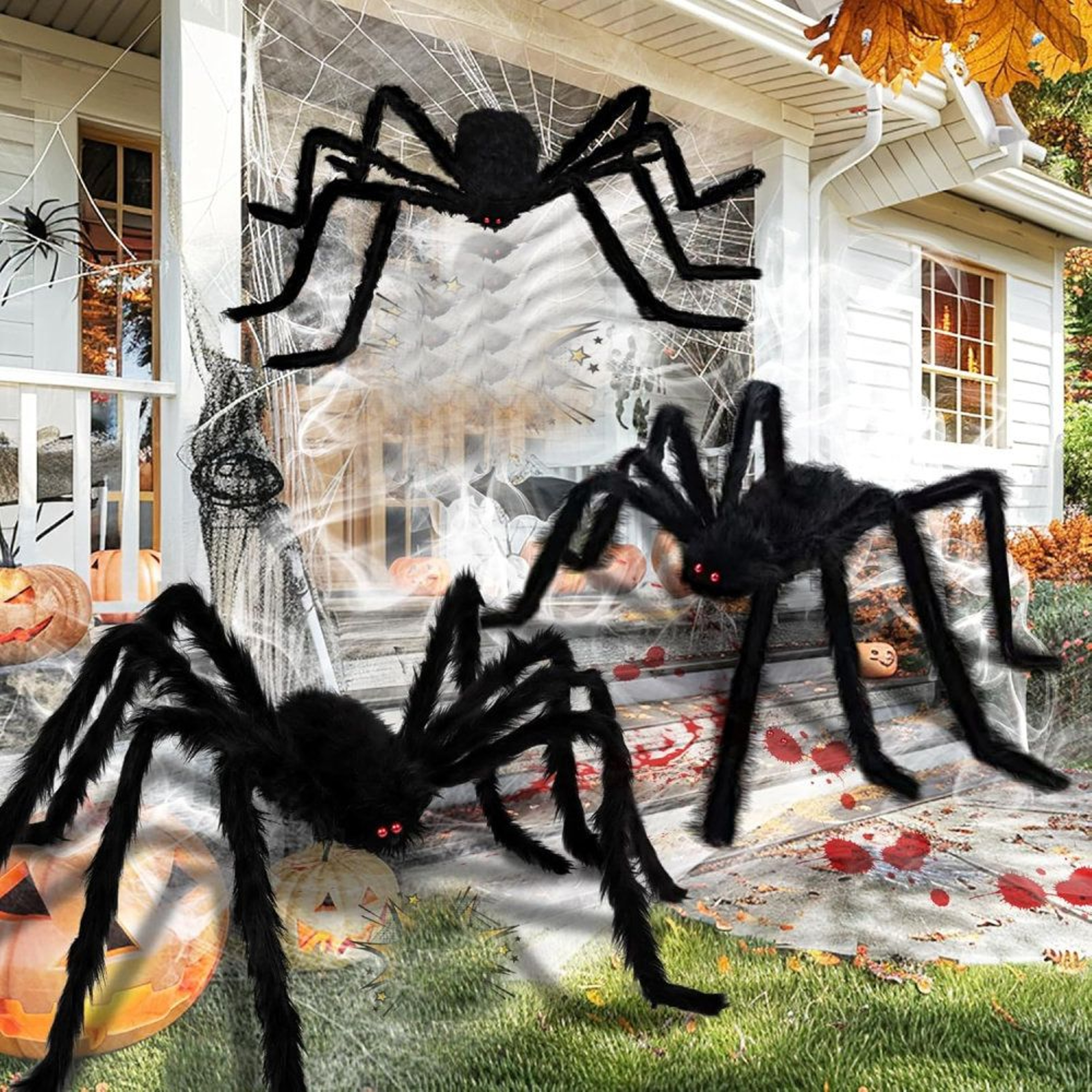 Giant Halloween Spider Decorations With Bendable Legs And Red Eyes 4