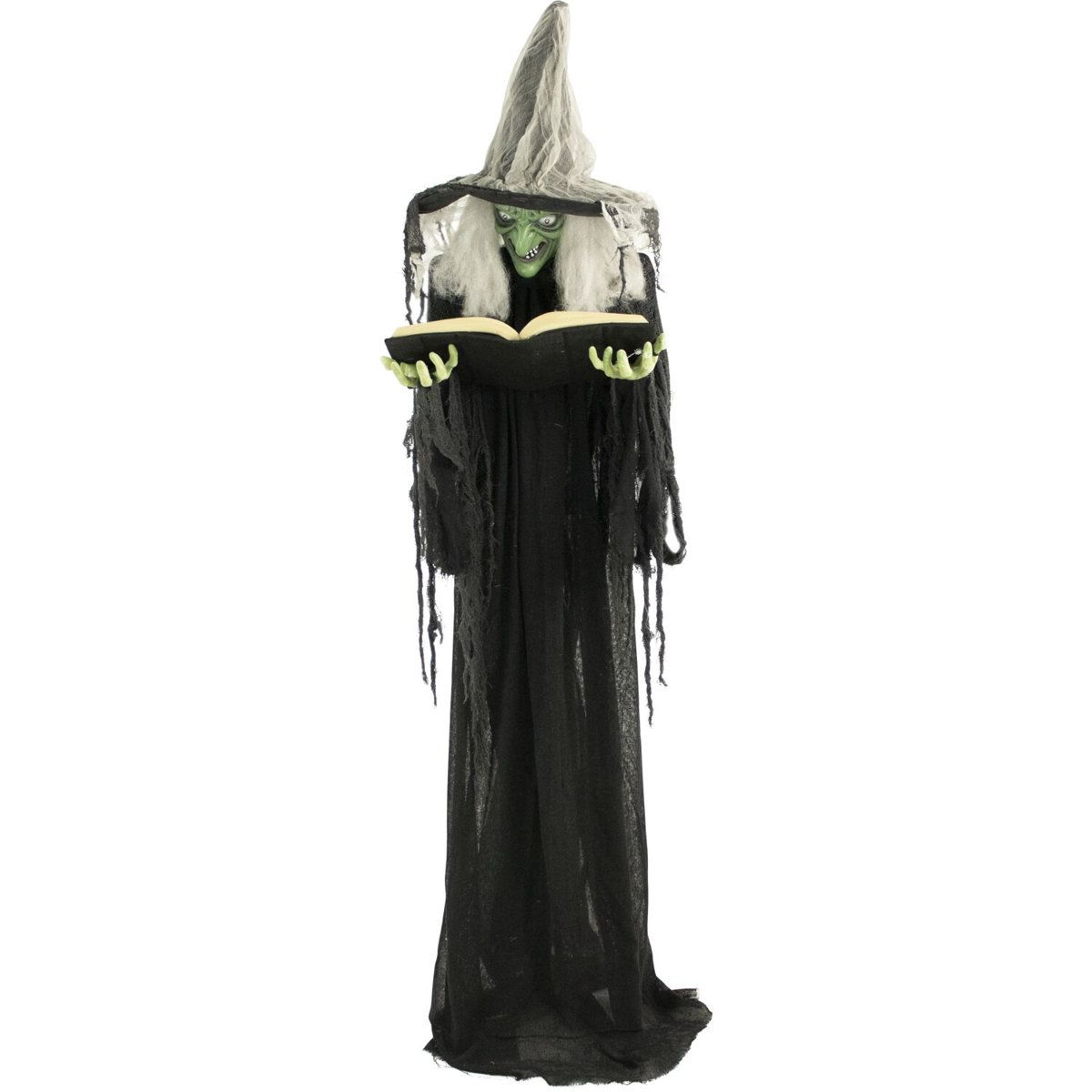Life Size Poseable Halloween Witch With Lighted Spell Book And Sound 0