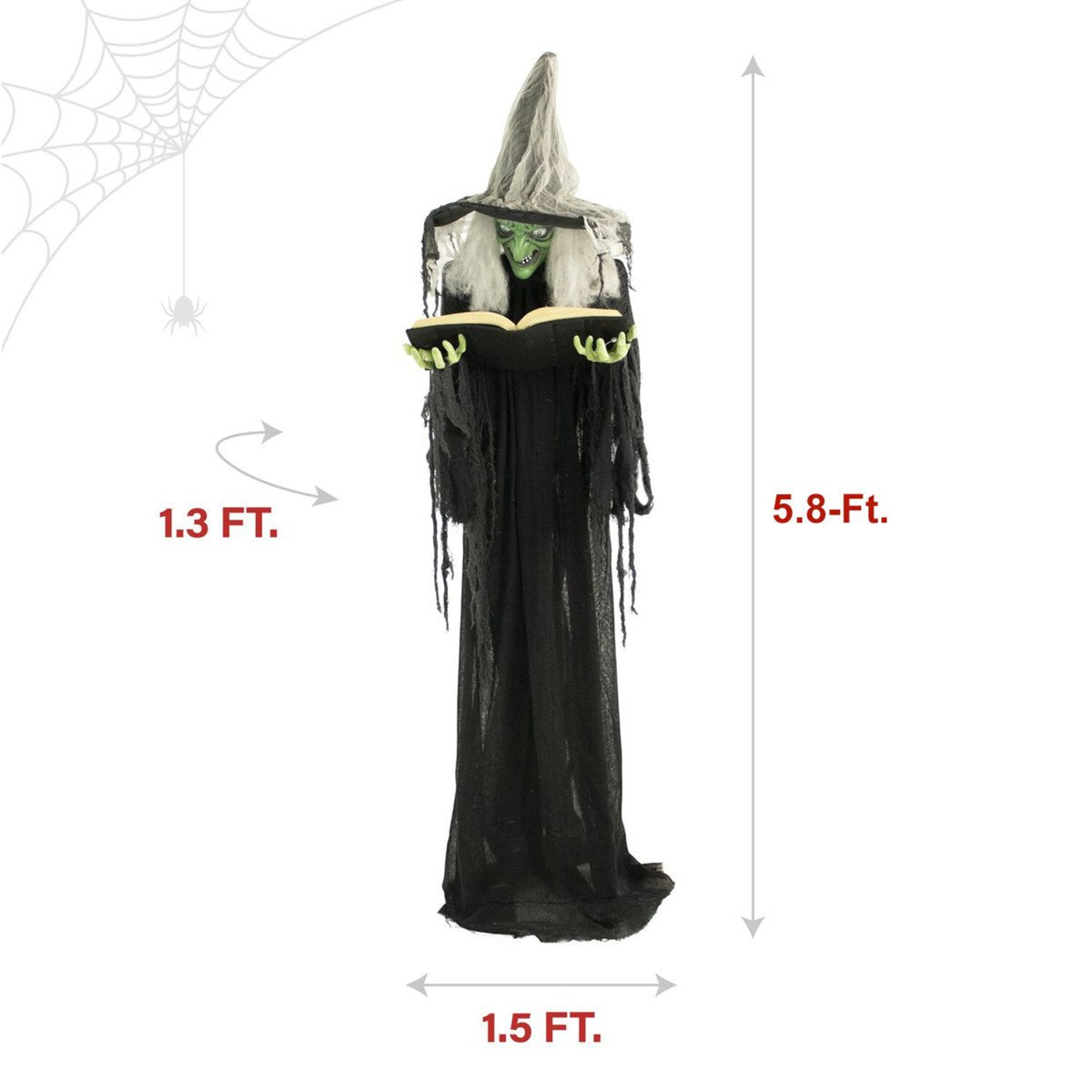 Life Size Poseable Halloween Witch With Lighted Spell Book And Sound 3