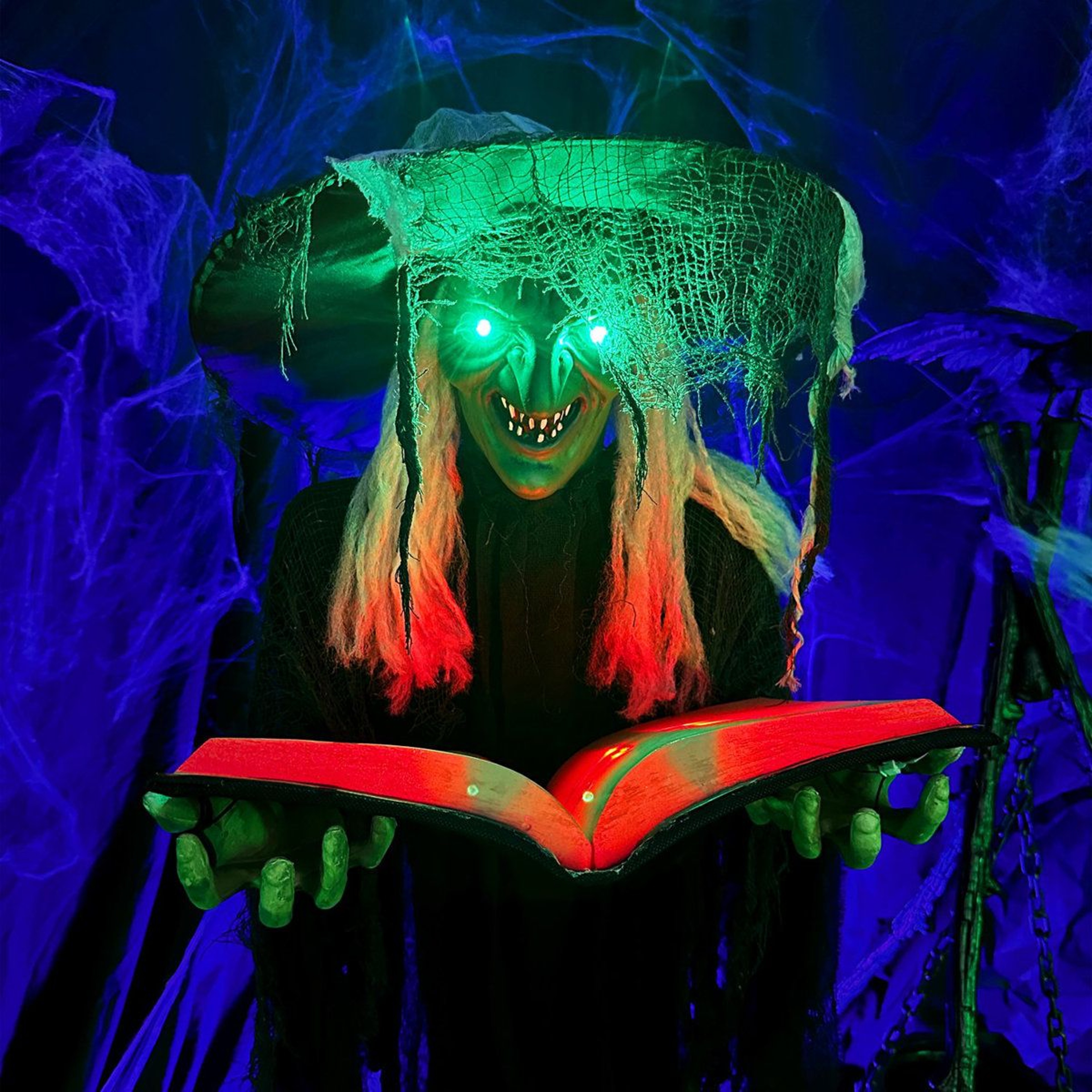 Life Size Poseable Halloween Witch With Lighted Spell Book And Sound 4