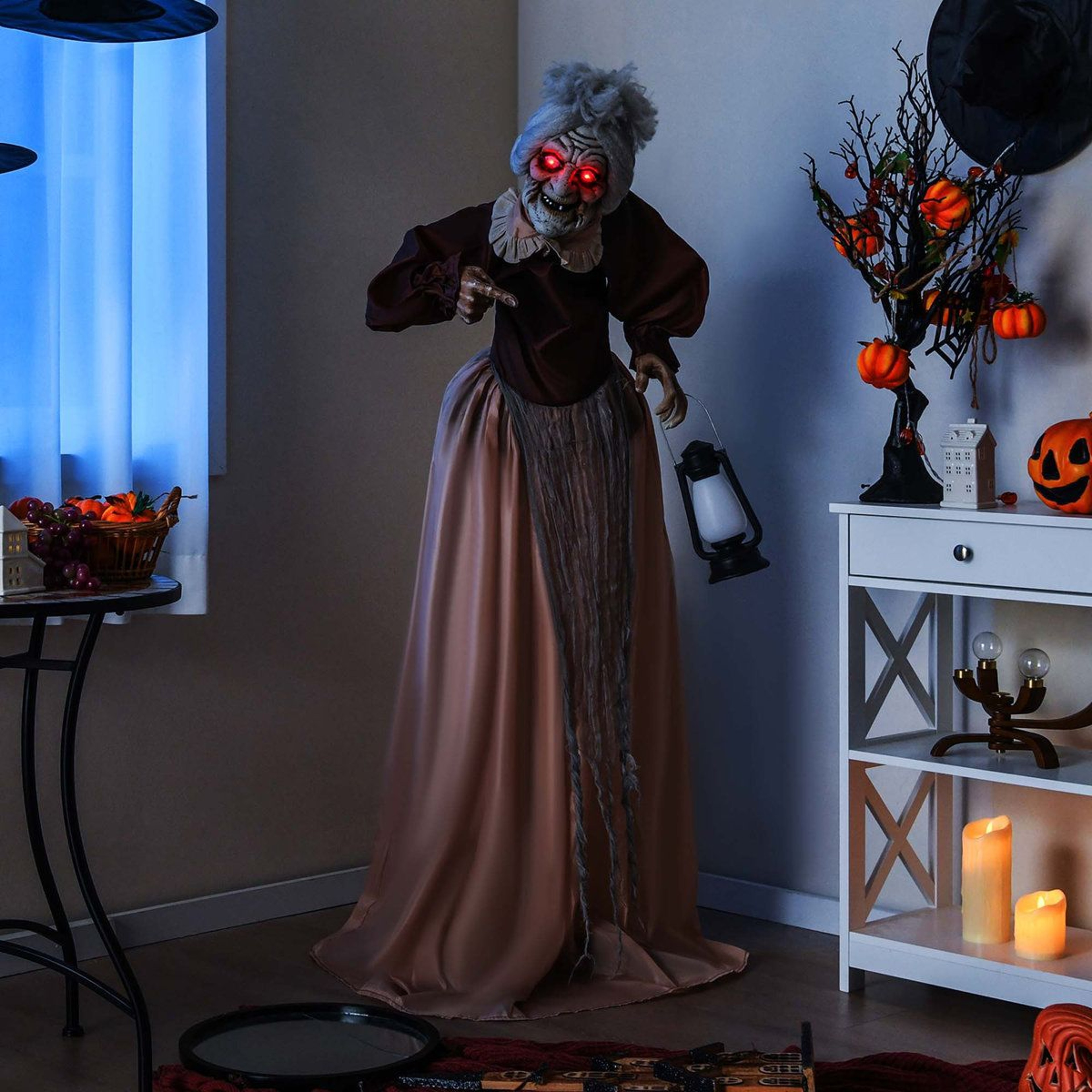 Halloween Animatronic Old Lady Hag With Talking Motion And LED Red Eyes 2