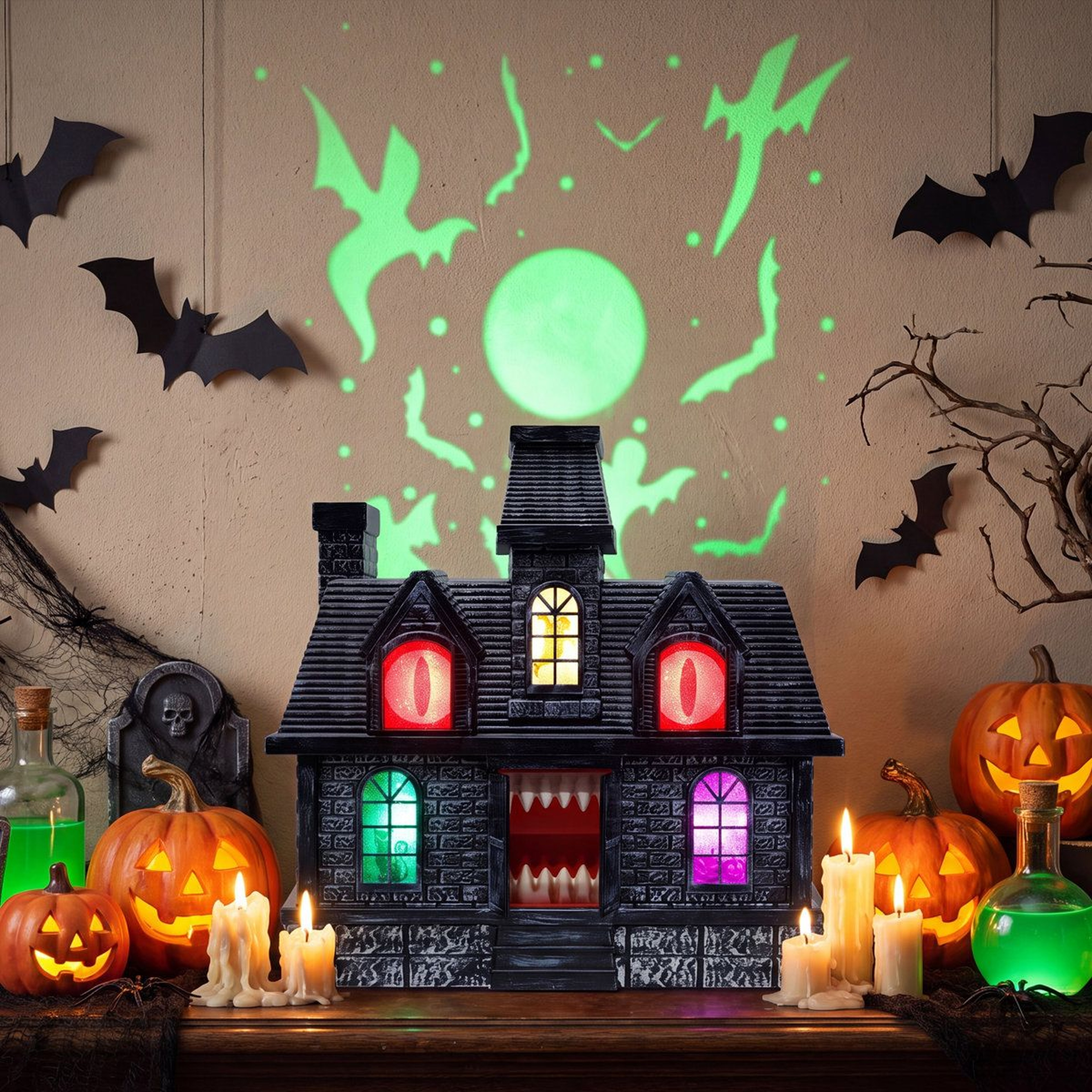 Halloween LED Gravestone Decoration Battery Powered Black Outdoor Figurine 0