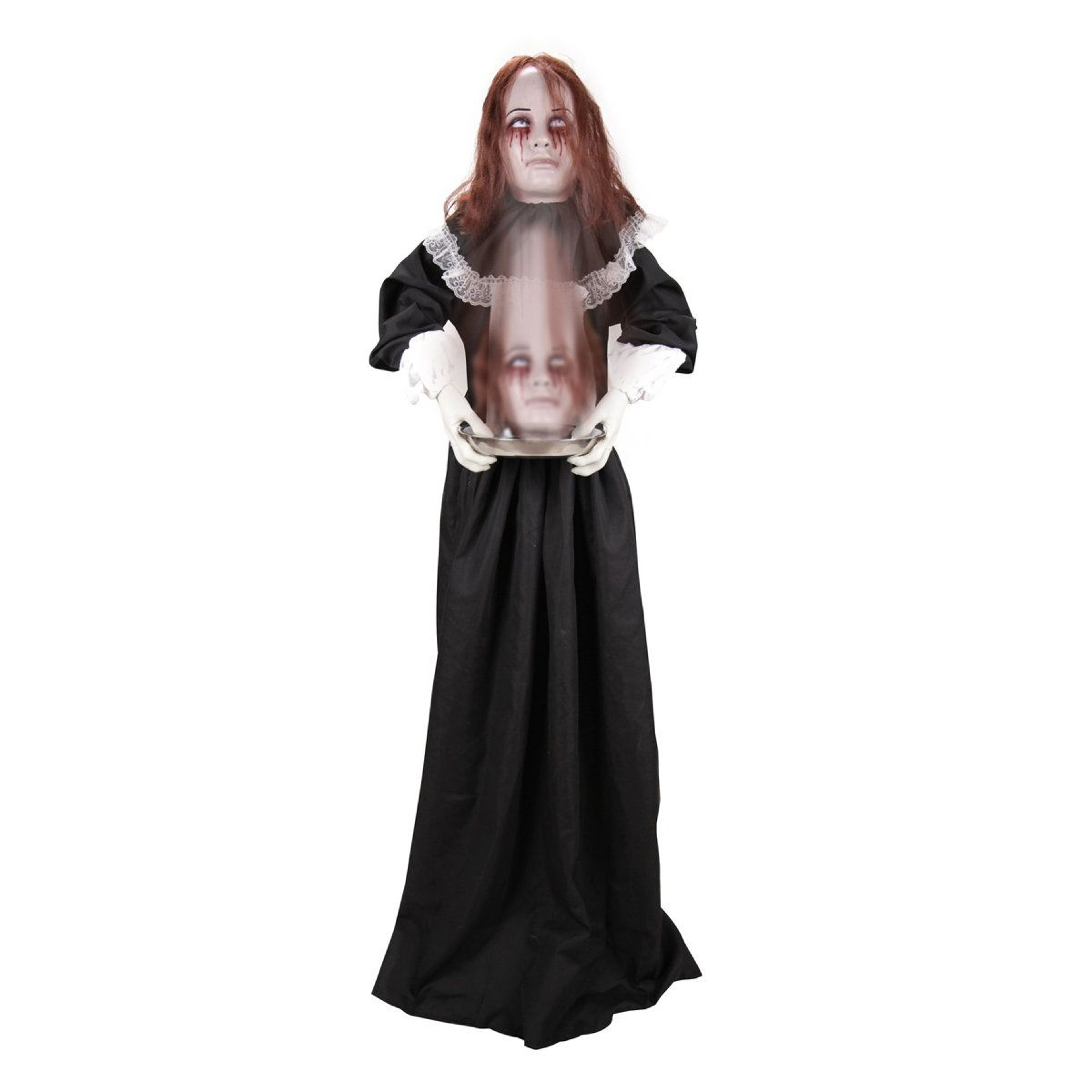 Animated Creepy Lady Halloween Animatronic With Dropping Head And LED Lights 0