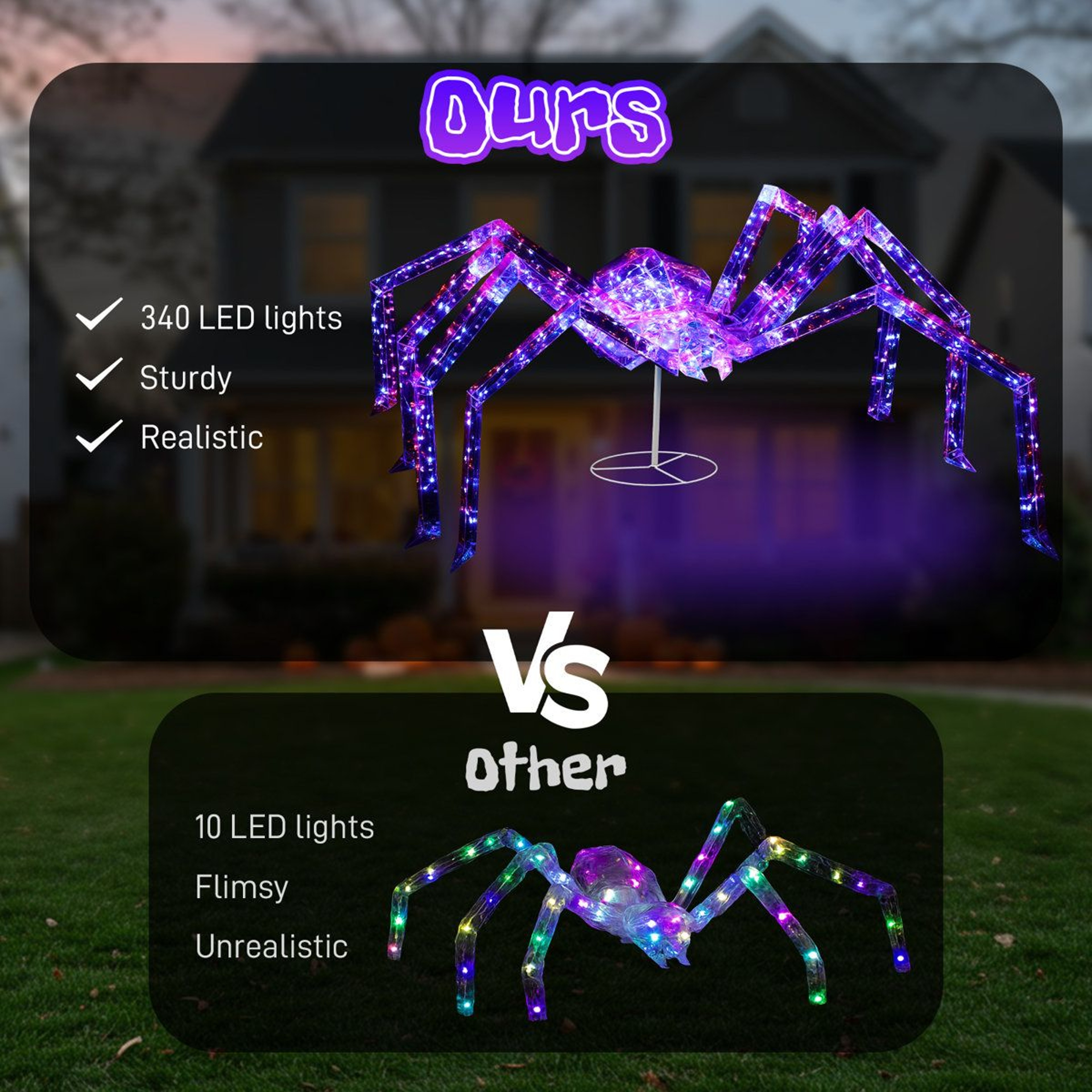 Lighted Halloween Spider Decoration With Purple Lights 4