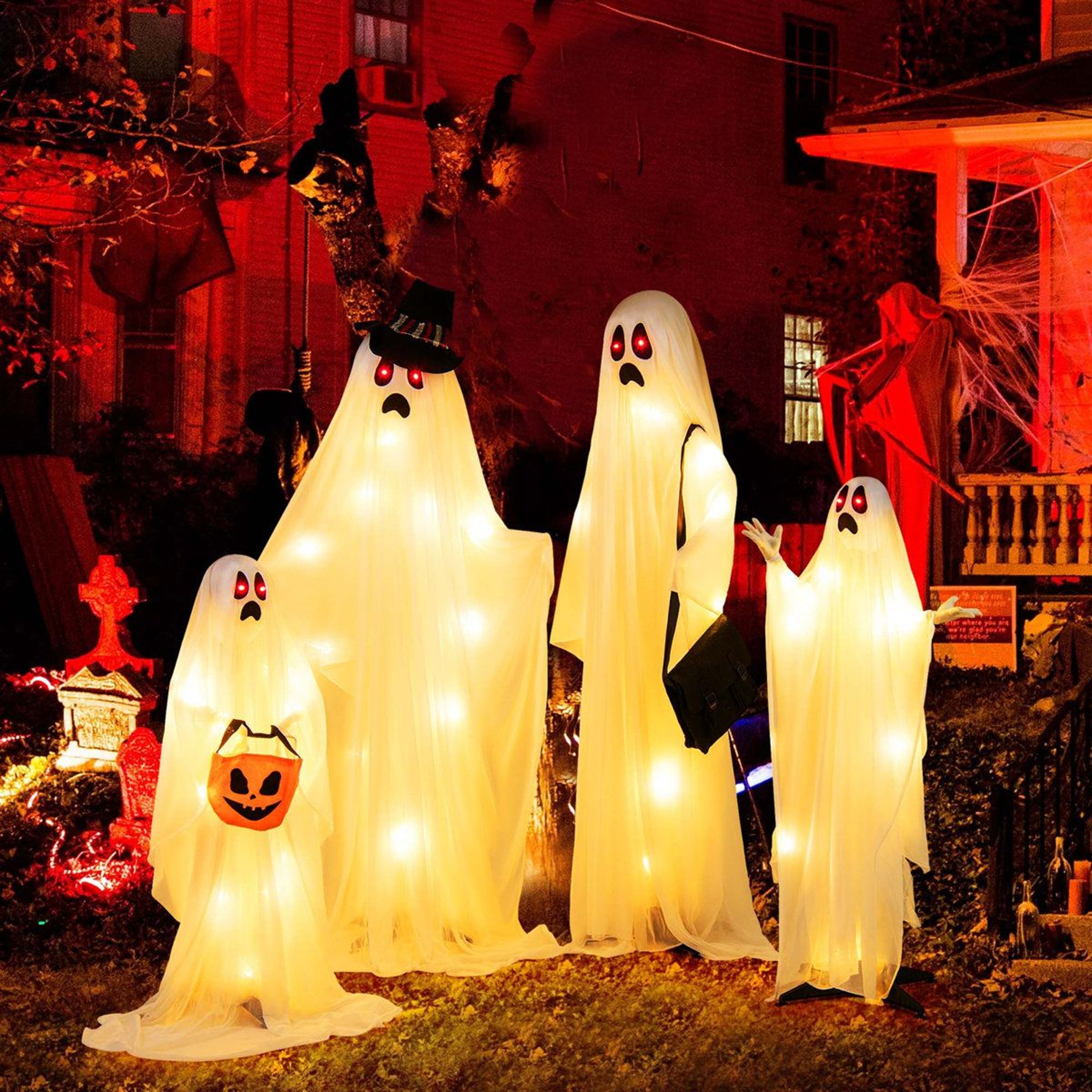 Lighted Ghost Halloween Outdoor Decoration With White LED Lights 4