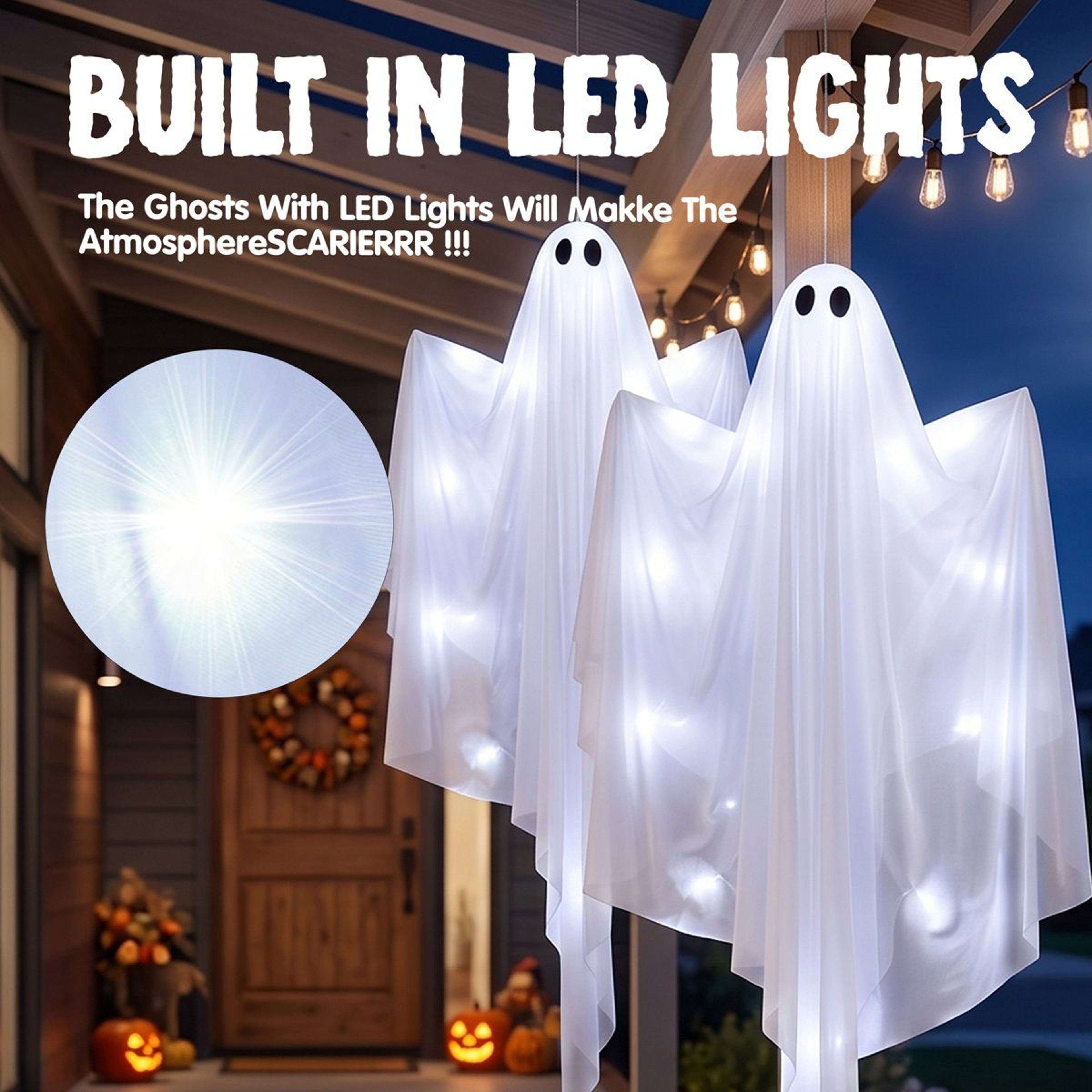 Halloween Hanging White Ghost Decorations With White Light 1