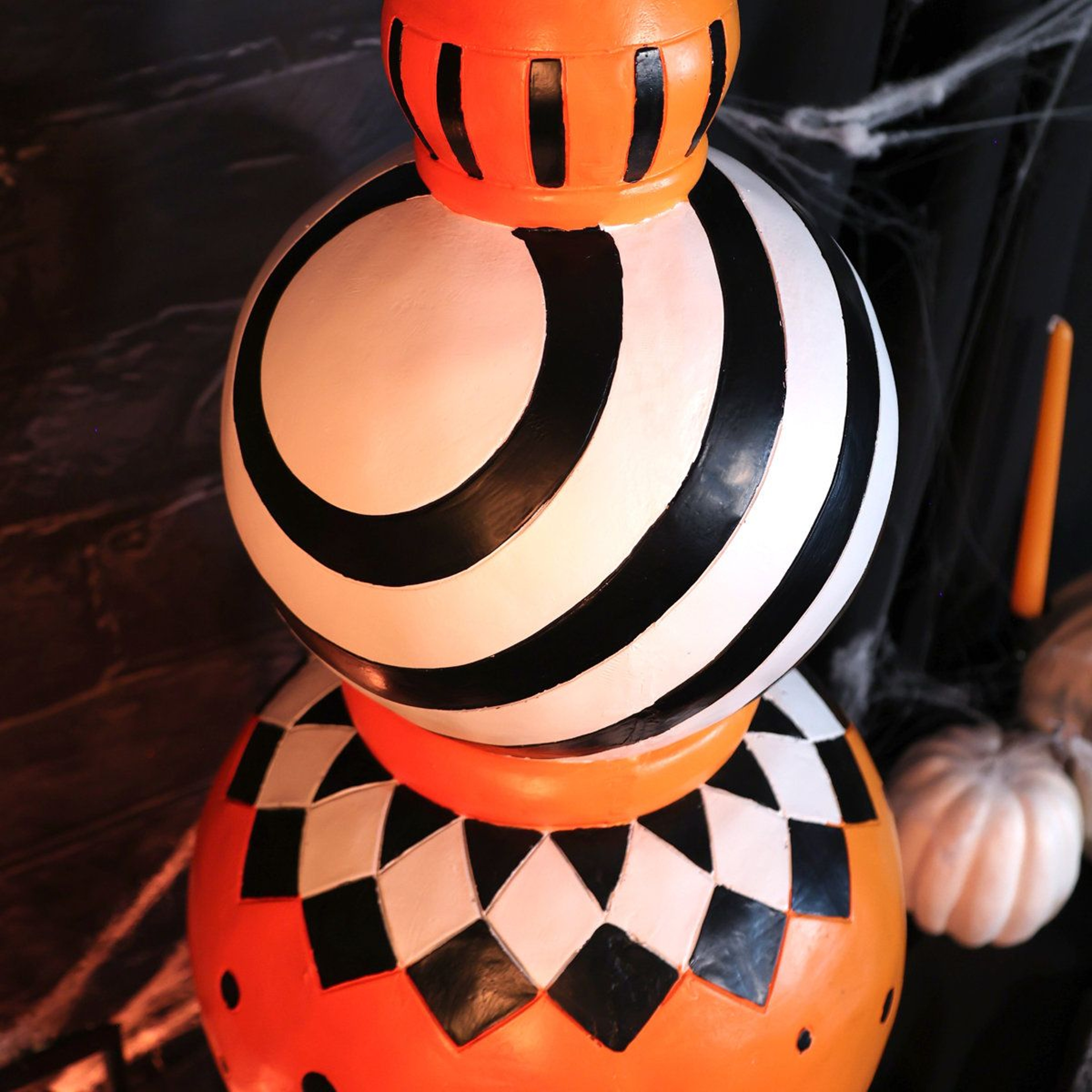 Halloween Finial Decoration With Polka Dot Checkerboard And Swirl Patterns 4