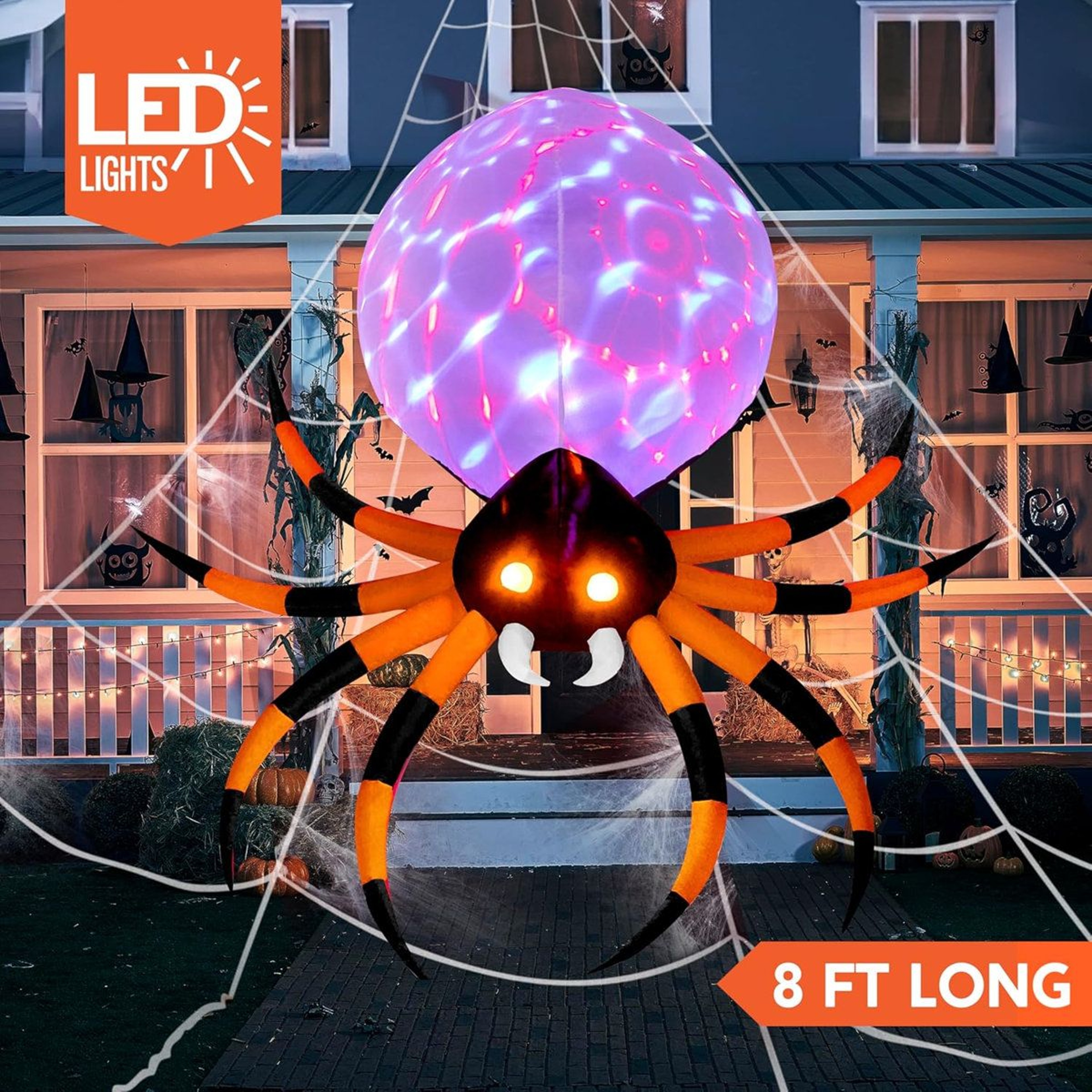 Halloween Inflatable Giant Spider With Rotating Multicolor LED Lights 3