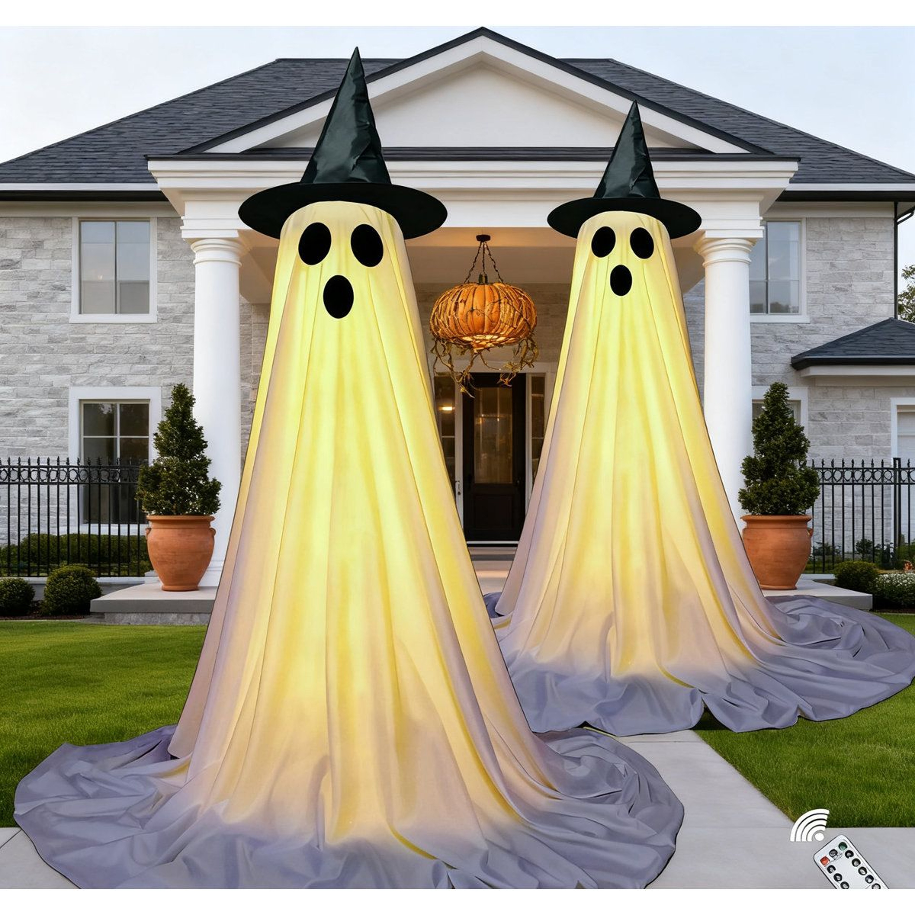 Halloween Ghost Decorations With Witch Hats And LED String Lights 0