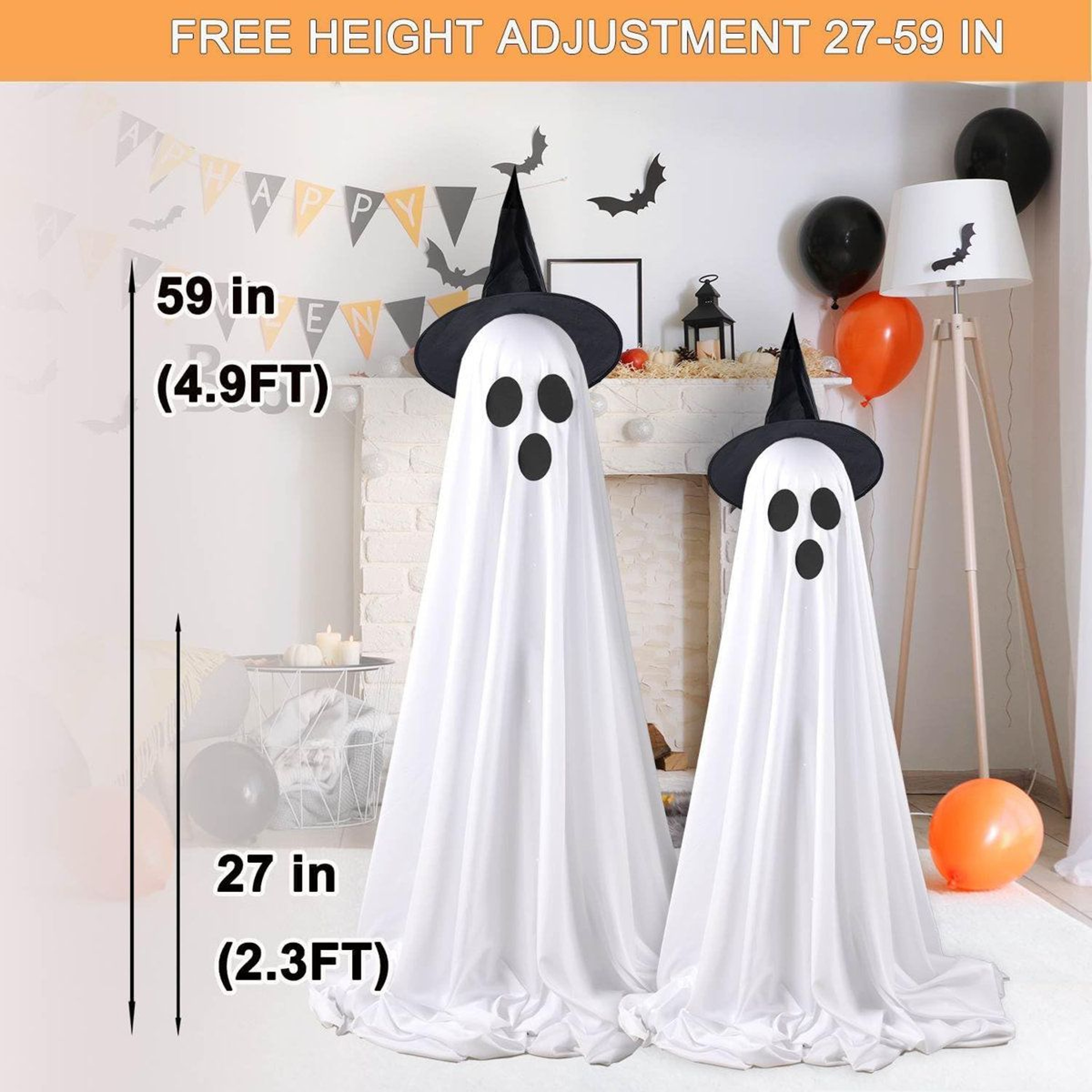 Halloween Ghost Decorations With Witch Hats And LED String Lights 1