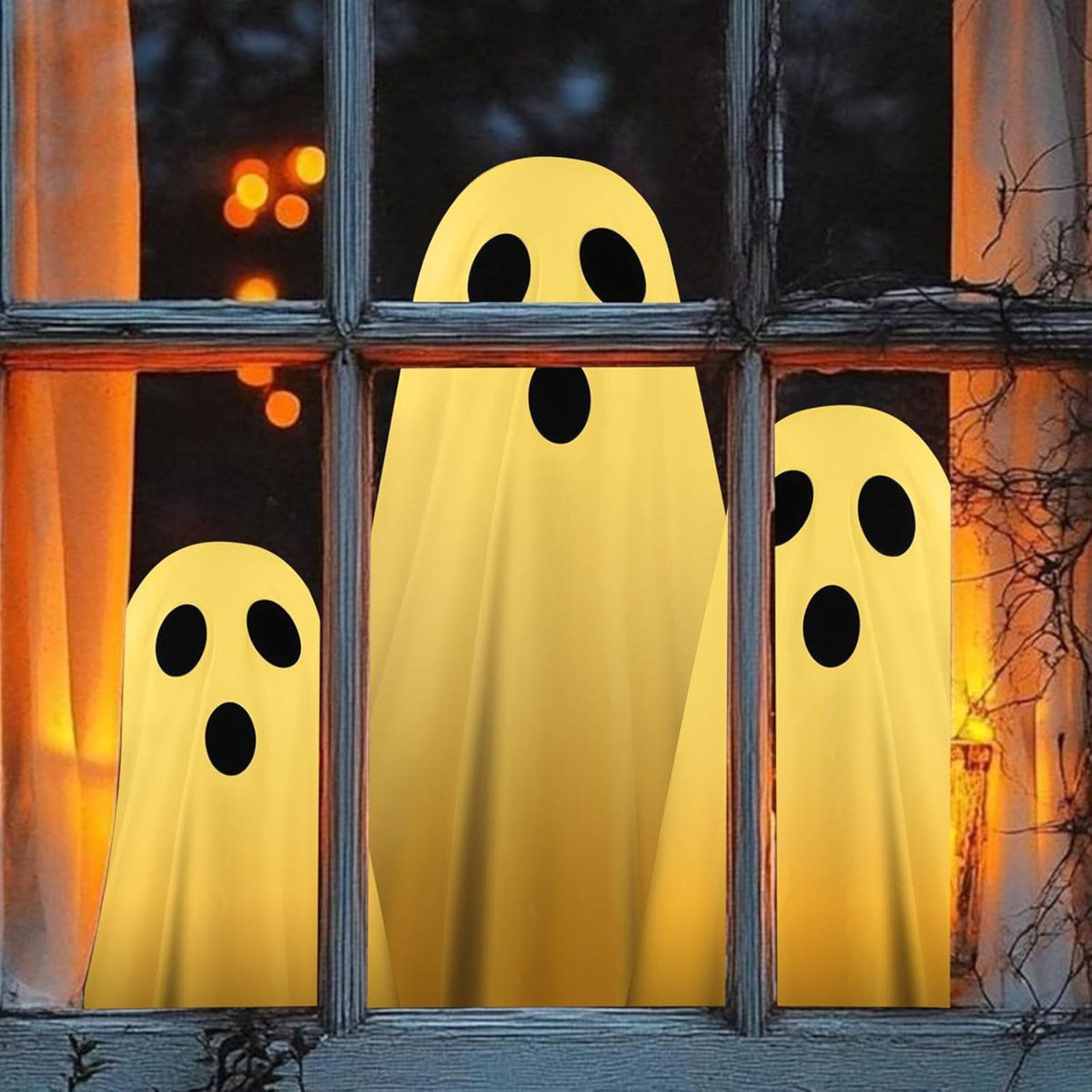 Halloween Ghost Decorations With Witch Hats And LED String Lights 3