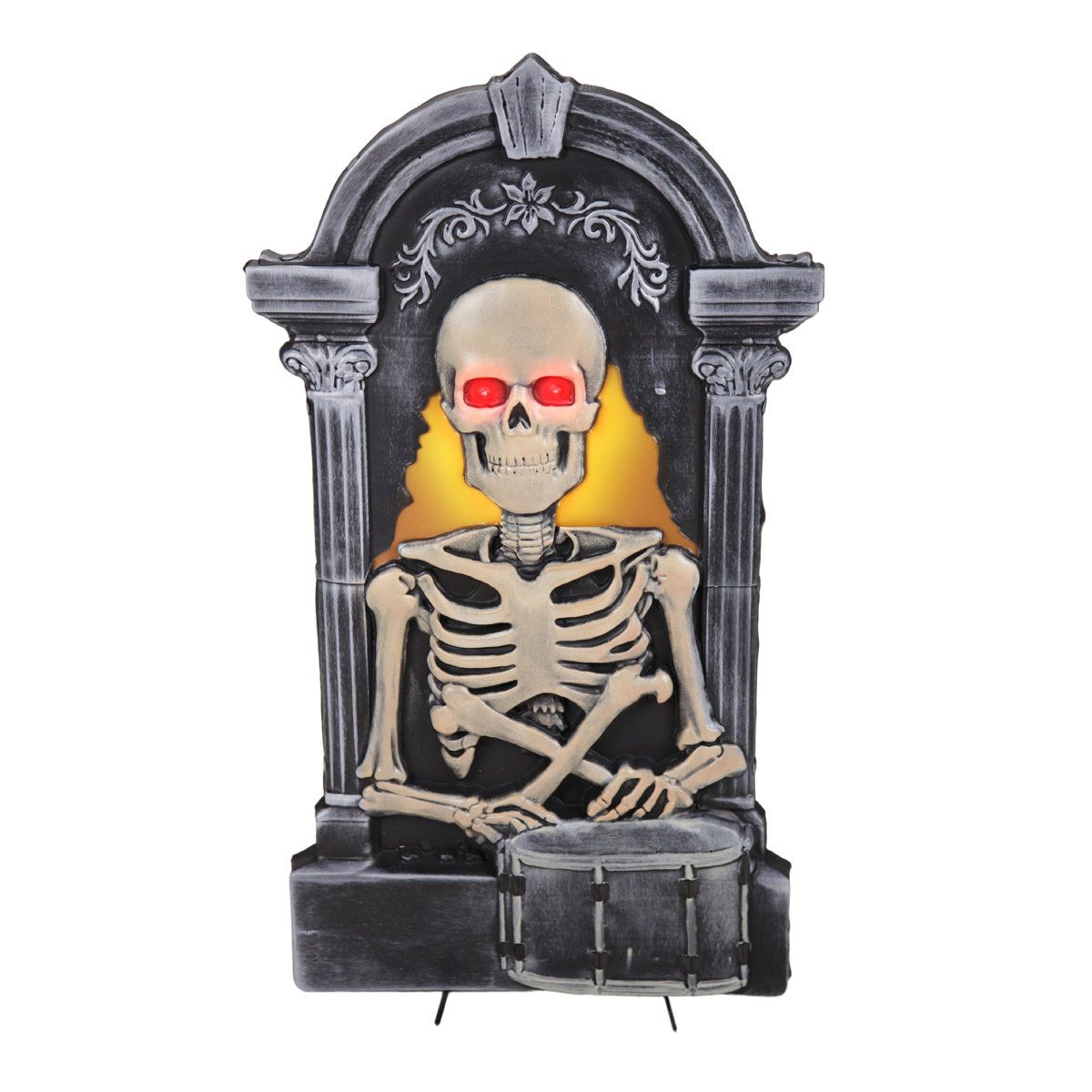 Halloween Tombstone Skeleton Animatronic With Drum Red LED Eyes And Sound 0
