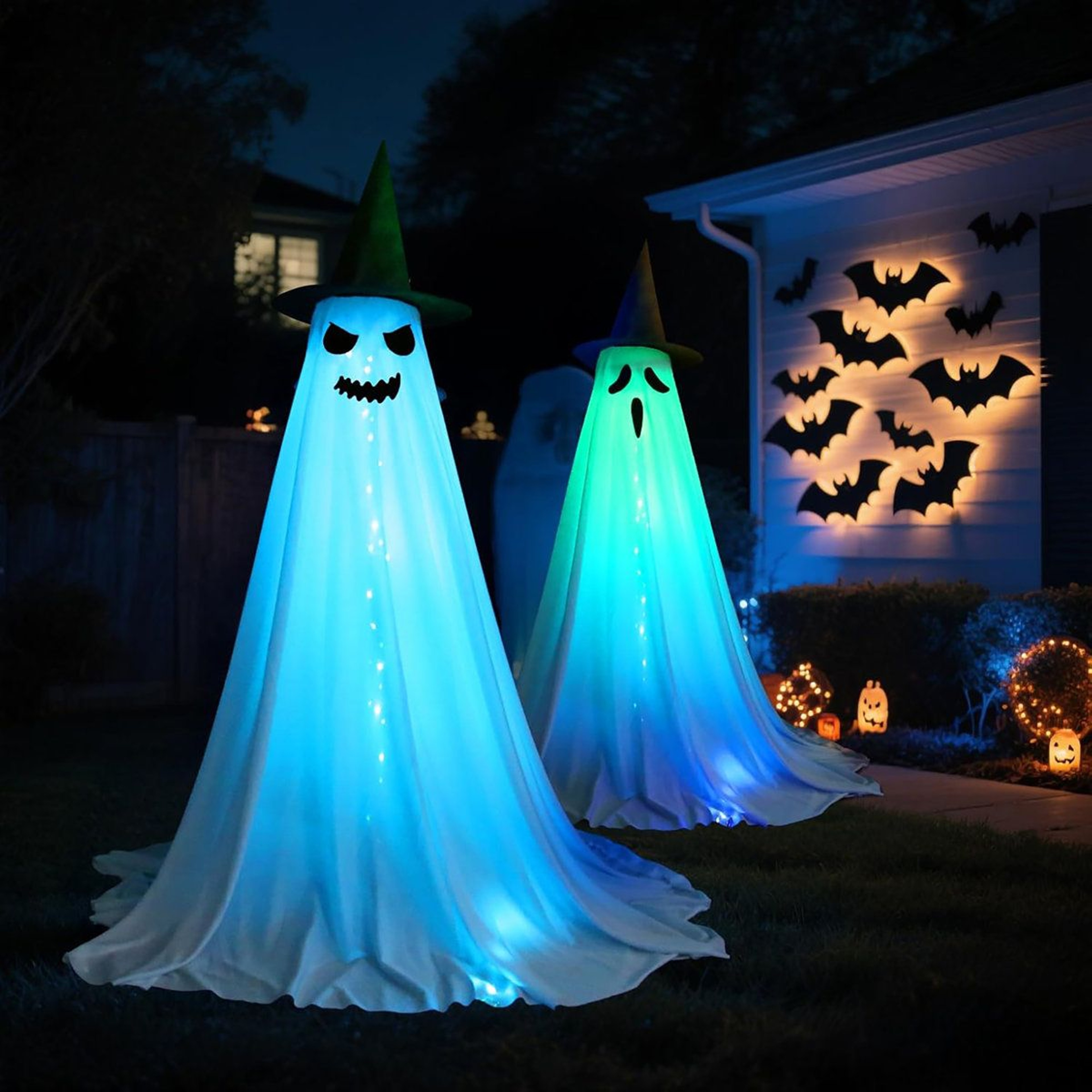 Halloween Ghost Decorations With LED Lights And Witch Hats 0