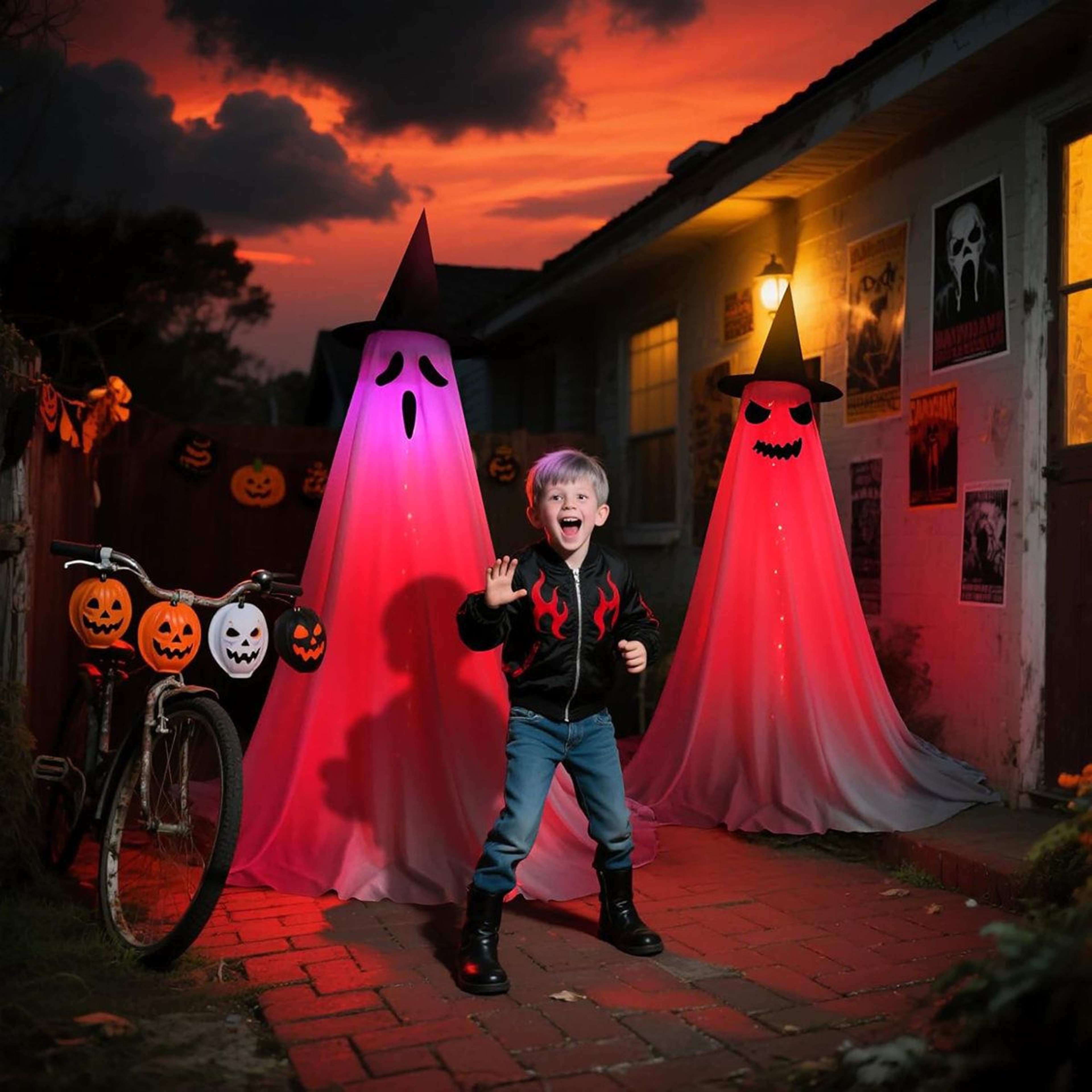 Halloween Ghost Decorations With LED Lights And Witch Hats 4