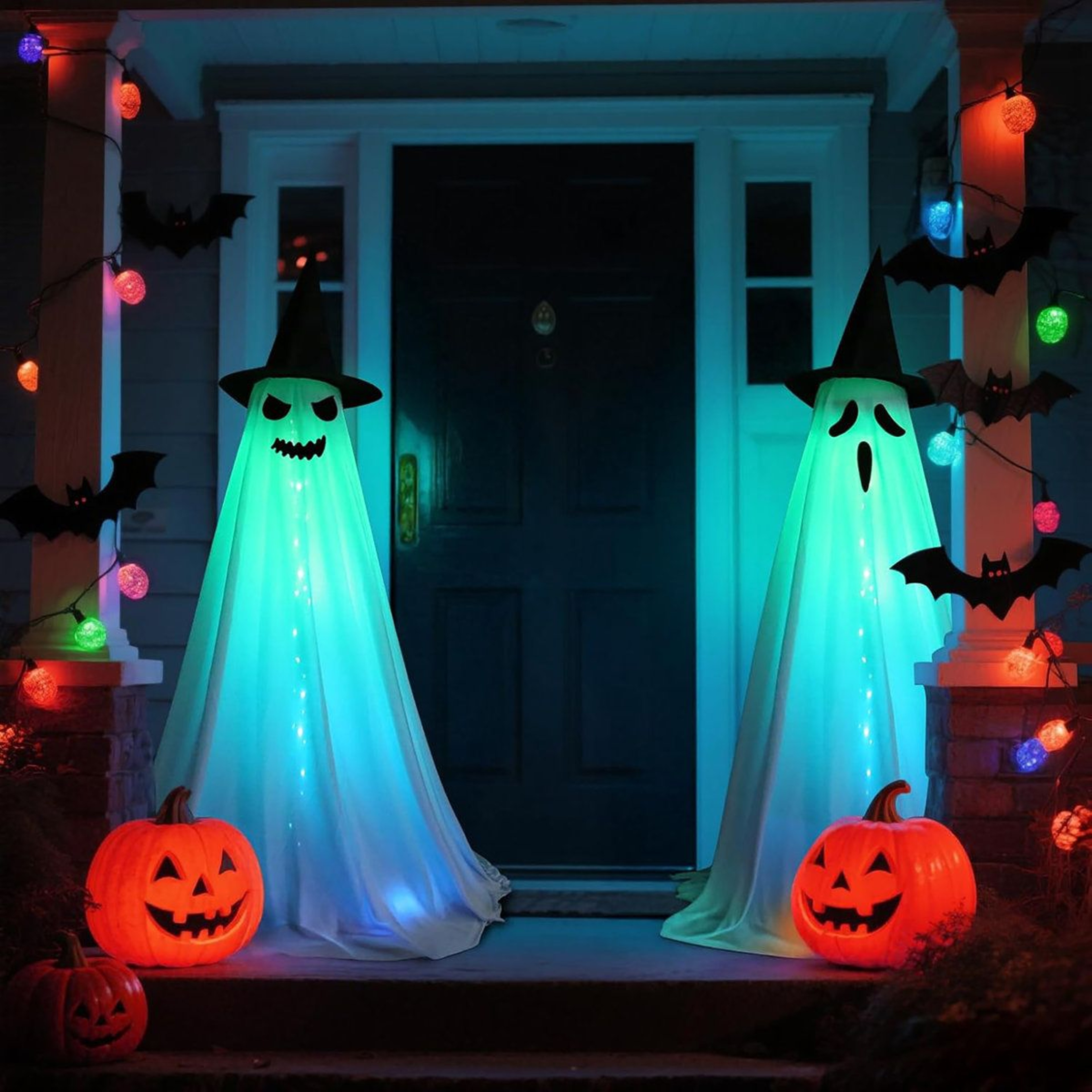 Halloween Ghost Decorations With LED Lights And Witch Hats 3