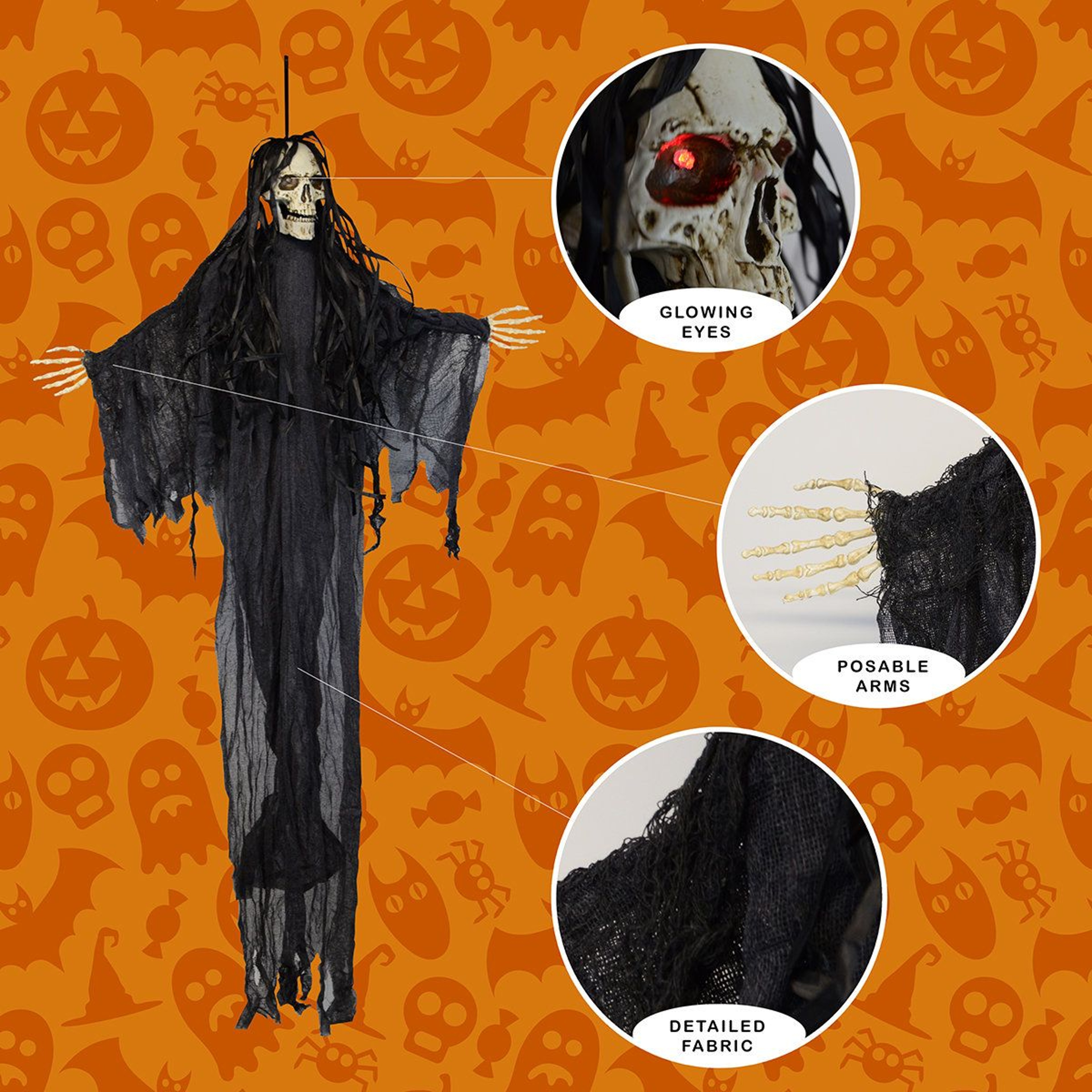 Scary Grim Reaper Light Up Animated Skeleton Ghost Outdoor Halloween Decorations 1