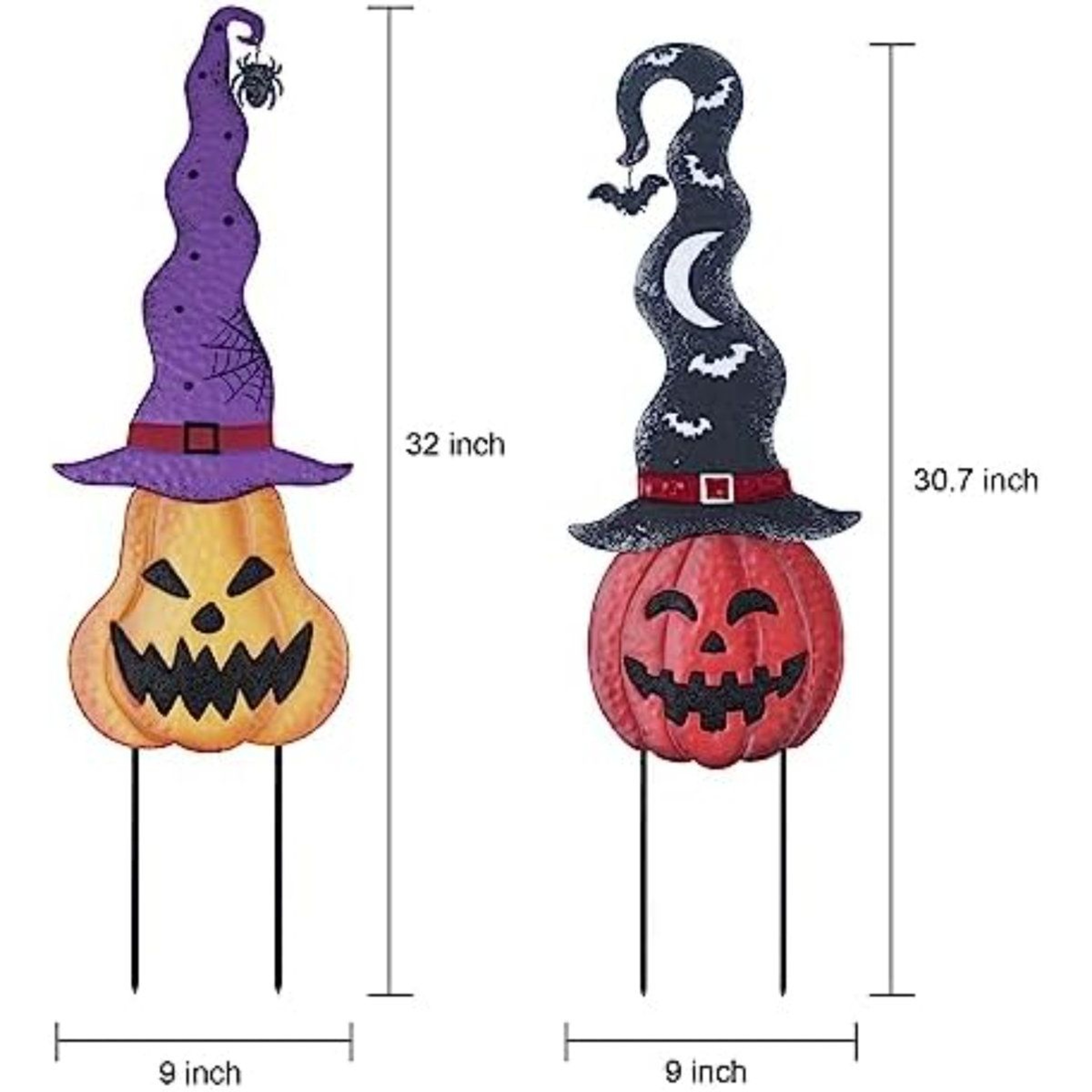 Halloween Pumpkin Garden Stakes With Witch Hats 2