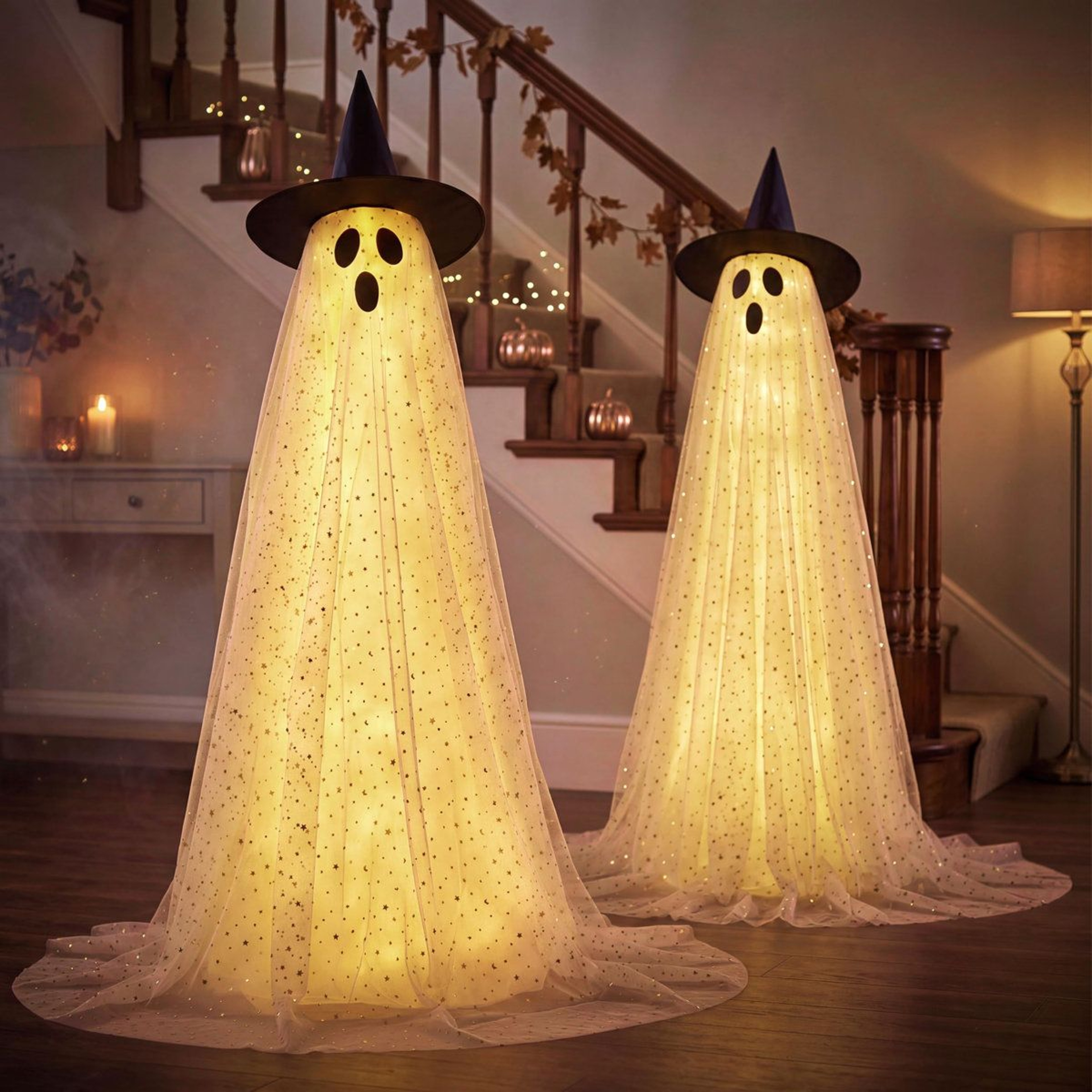 Halloween Standing White Ghost Decorations With Witch Hats 3