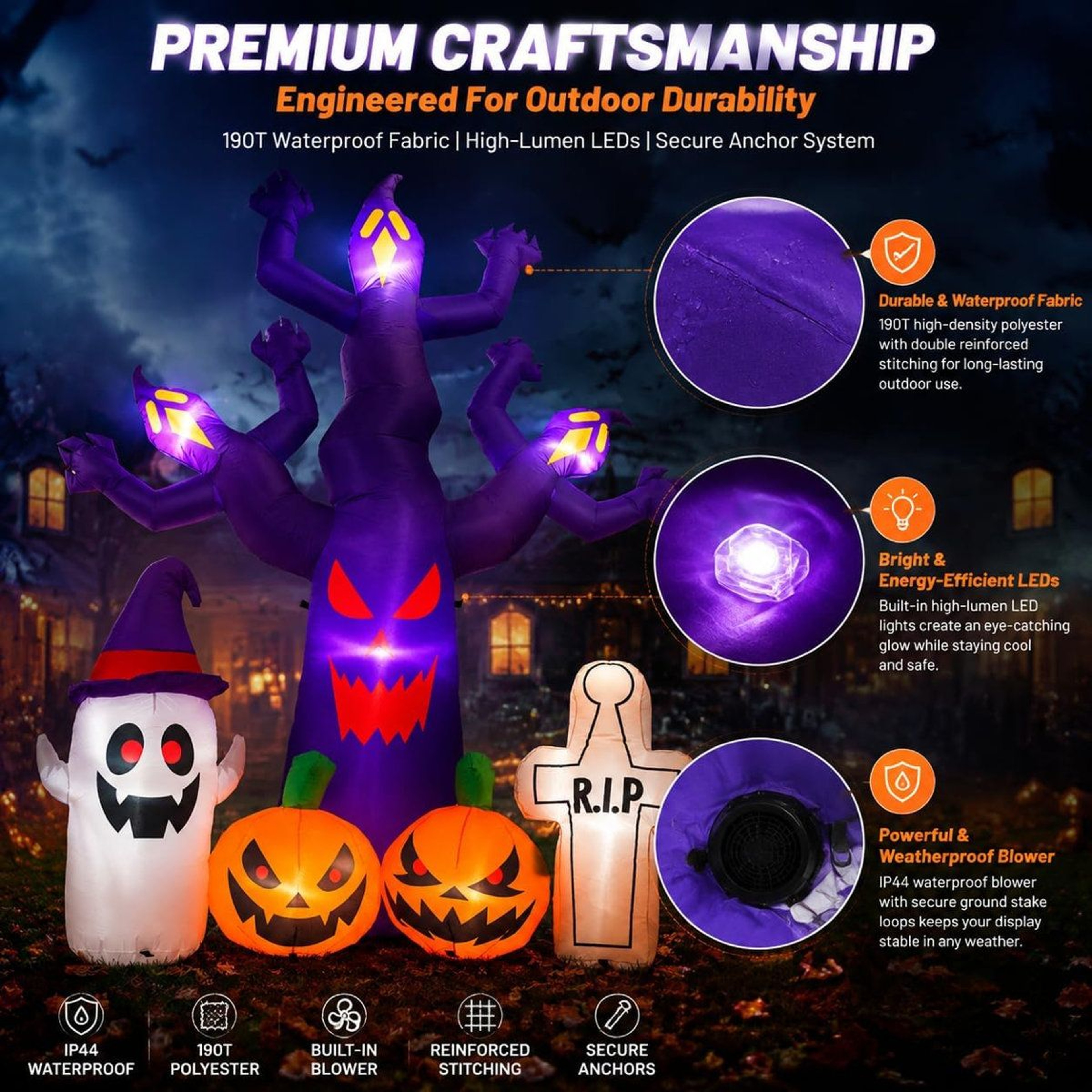 Halloween Inflatable Dead Tree With LED Lights And Spooky Decorations 3
