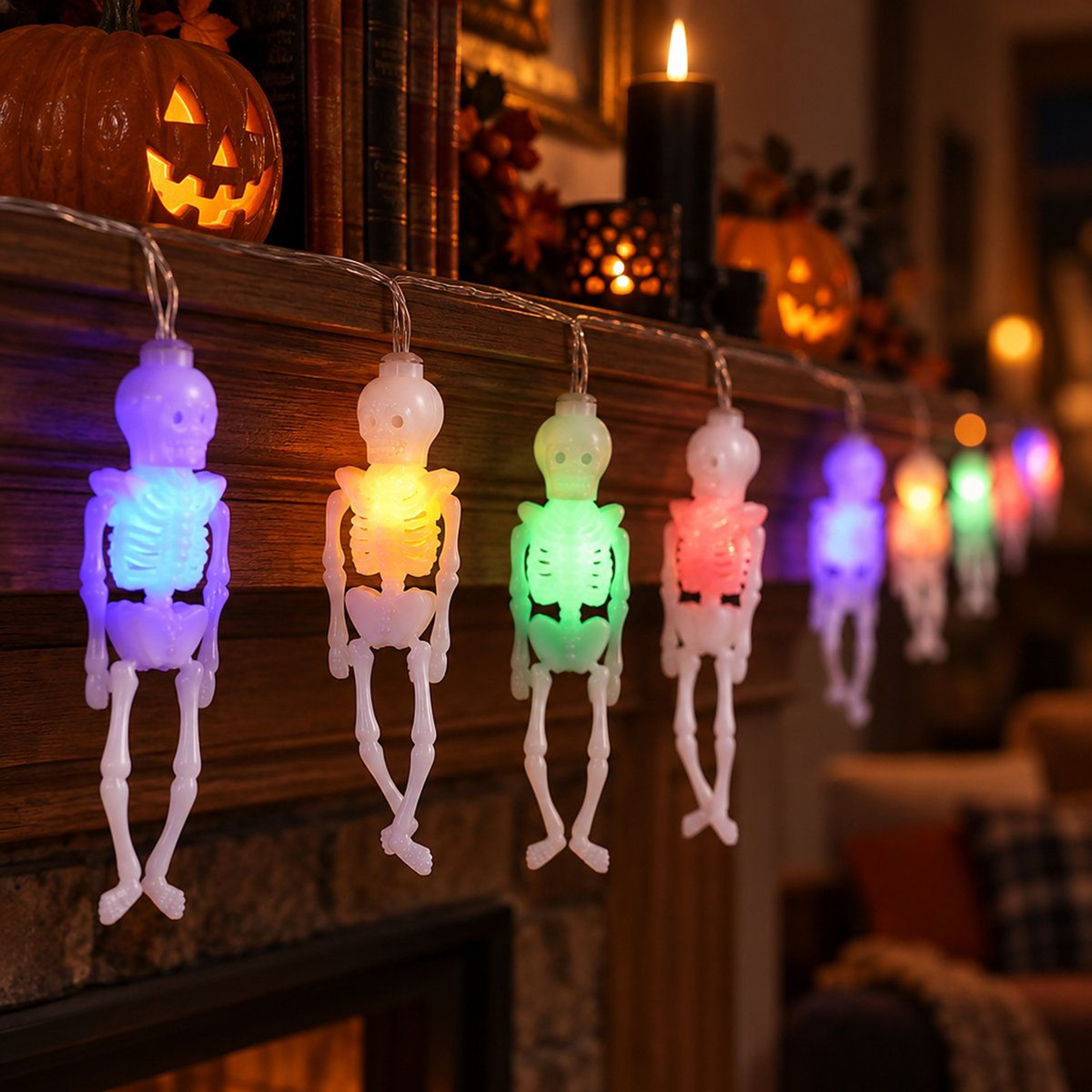 Halloween Skeleton Skull String Lights Battery Operated LED Decorations 0
