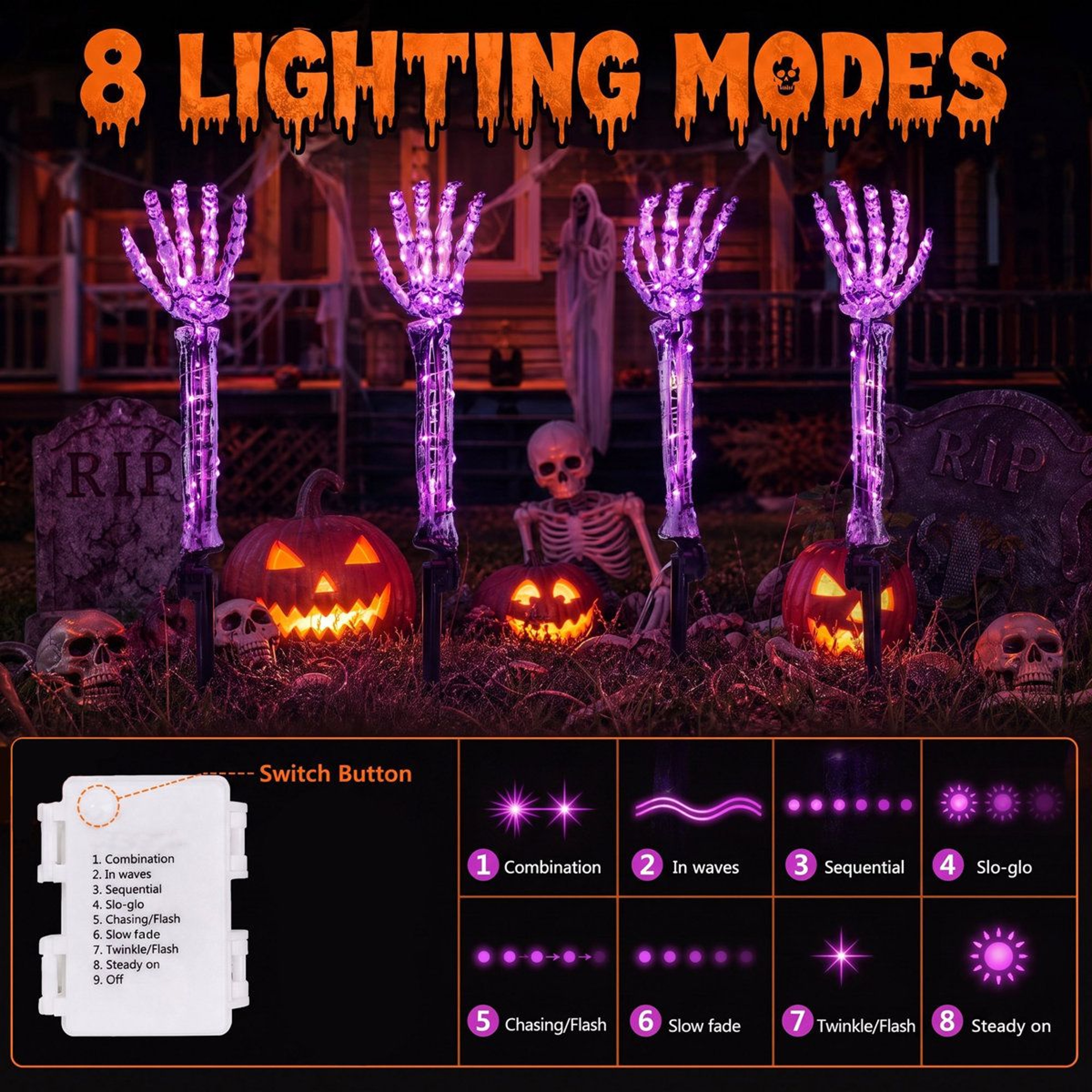 Outdoor Halloween Skeleton Hand Stake Lights With Purple LEDs 2
