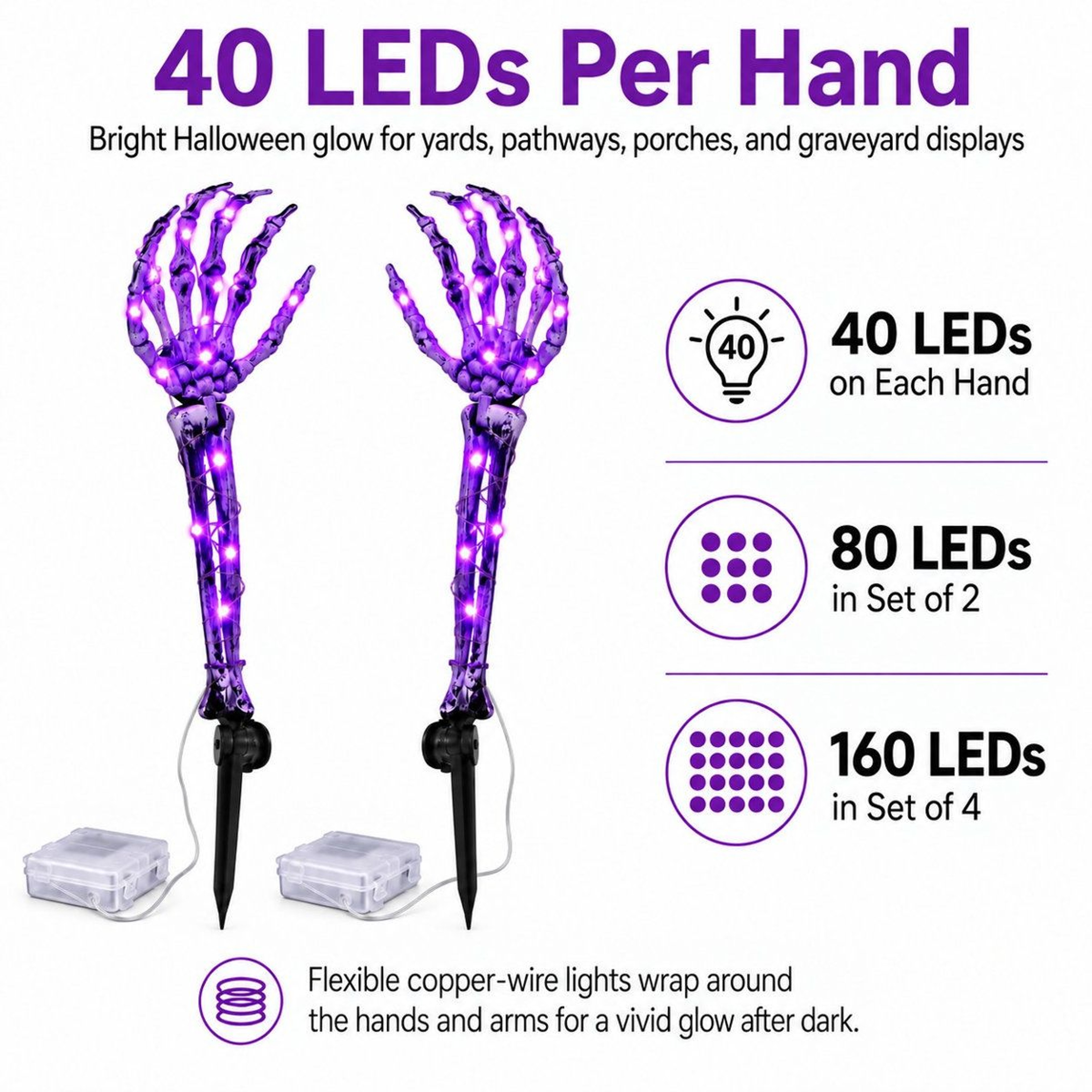 Outdoor Halloween Skeleton Hand Stake Lights With Purple LEDs 1