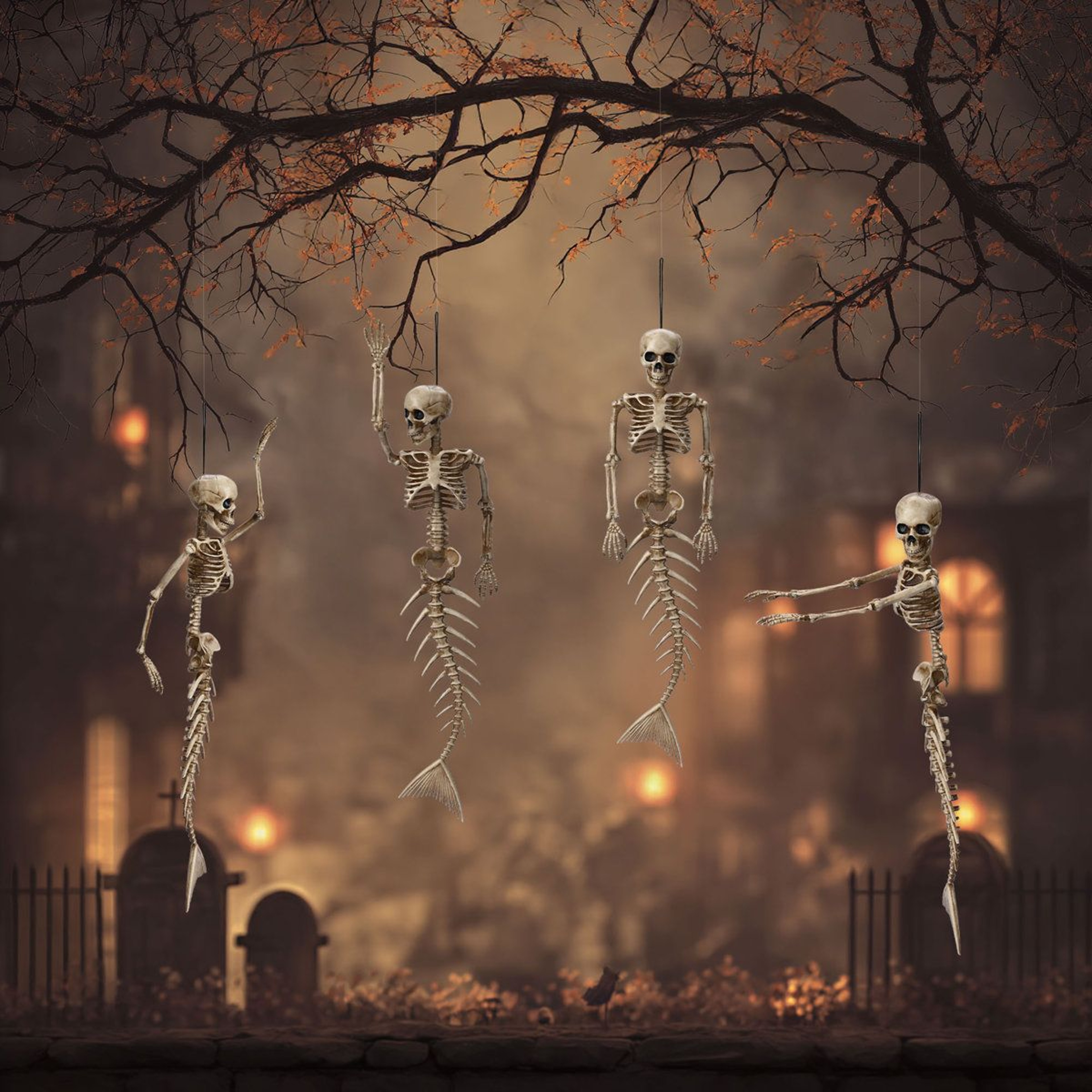 Mermaid Skeleton Halloween Decorations With Movable Joints 5