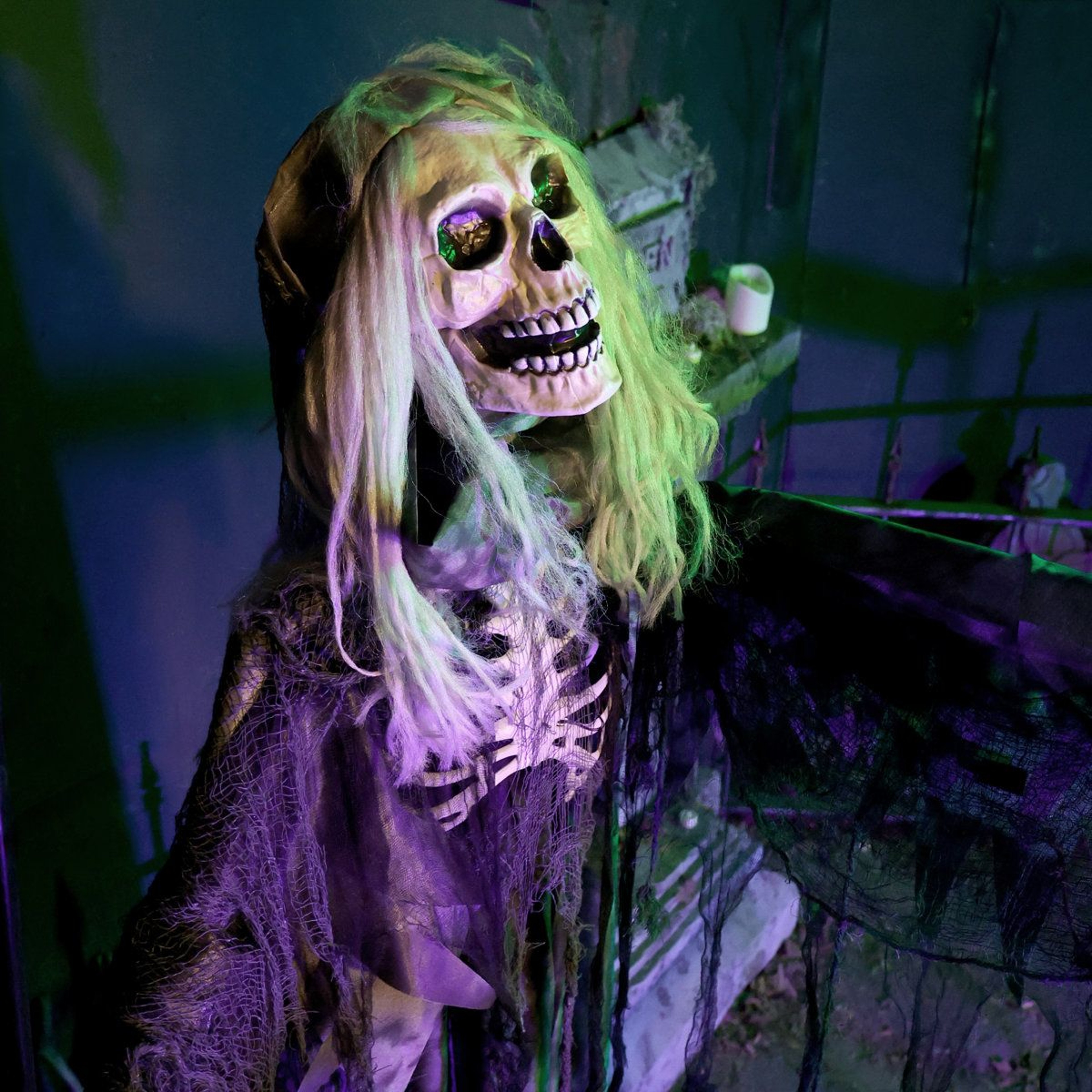 Floating Reaper Halloween Animatronic With Moving Head And Red LED Eyes 3